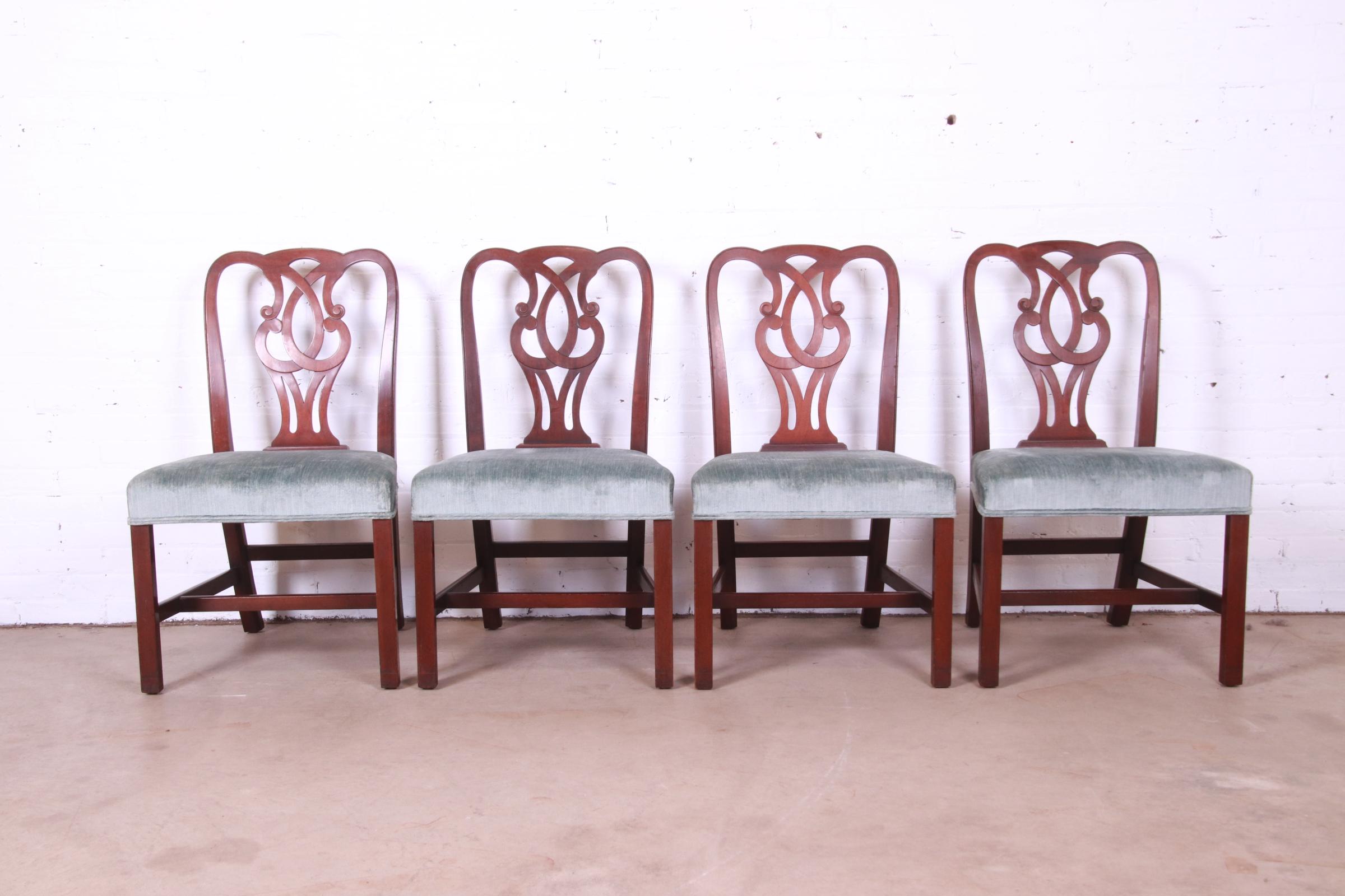 American Baker Furniture Georgian Carved Mahogany Dining Chairs, Set of Four