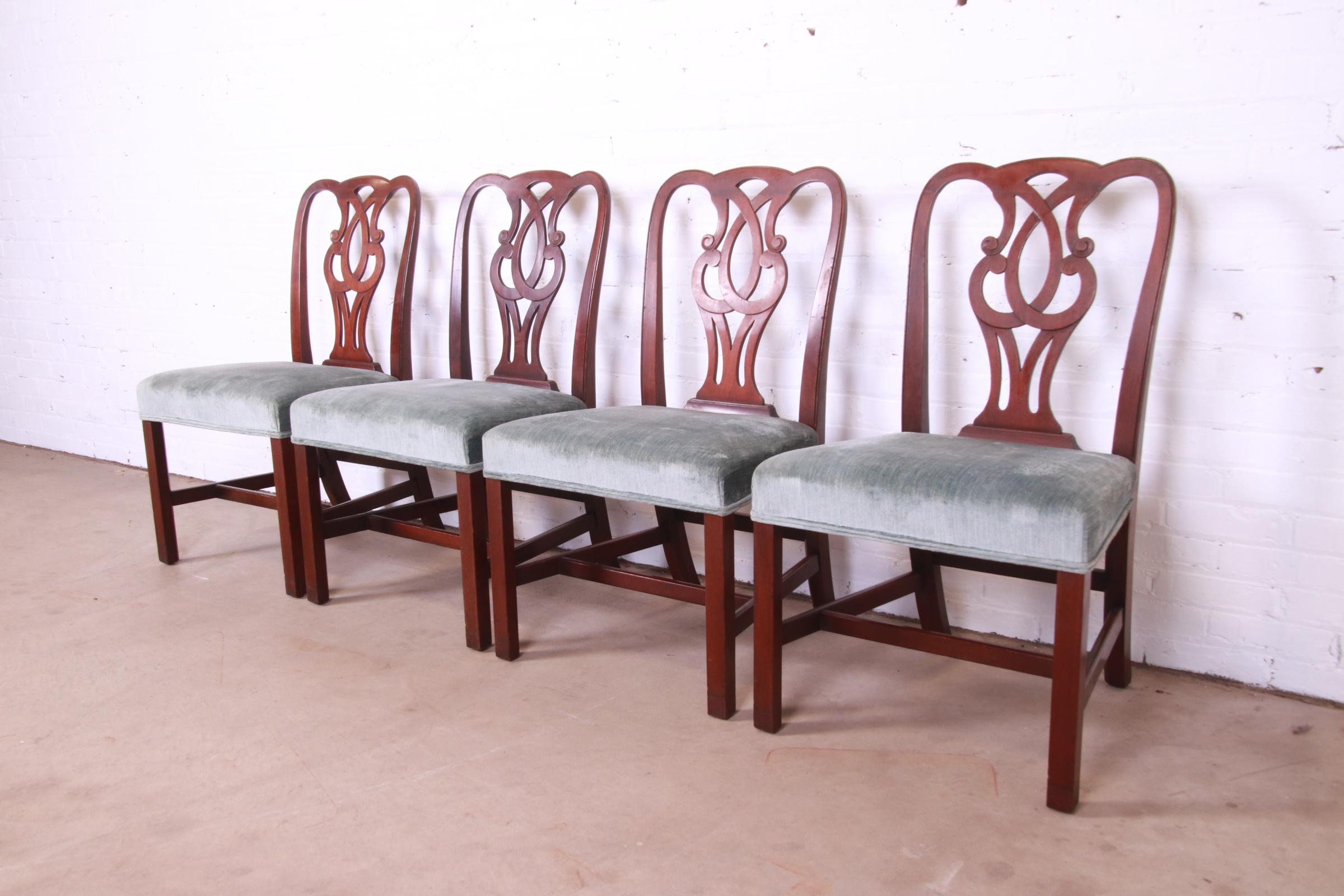 Mid-20th Century Baker Furniture Georgian Carved Mahogany Dining Chairs, Set of Four