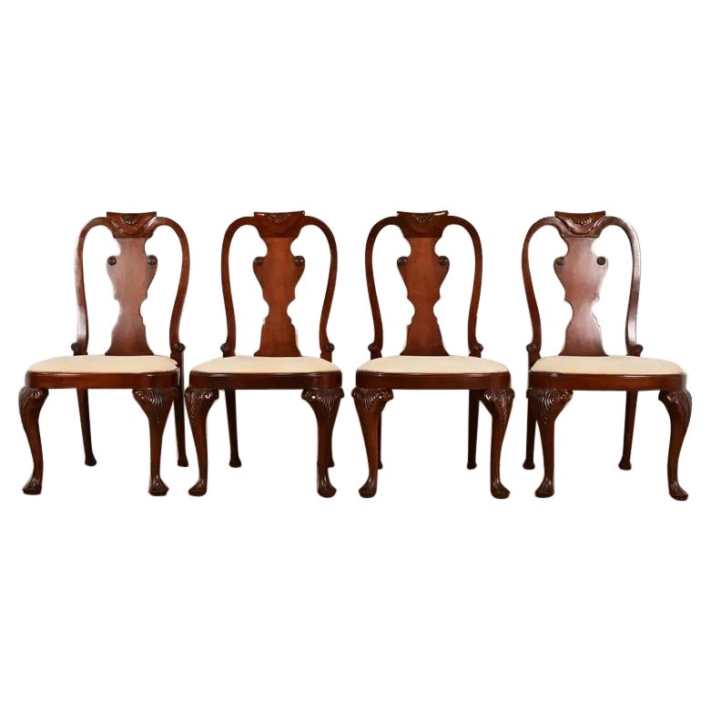 Baker Furniture Georgian Carved Mahogany Dining Chairs, Set of Four
