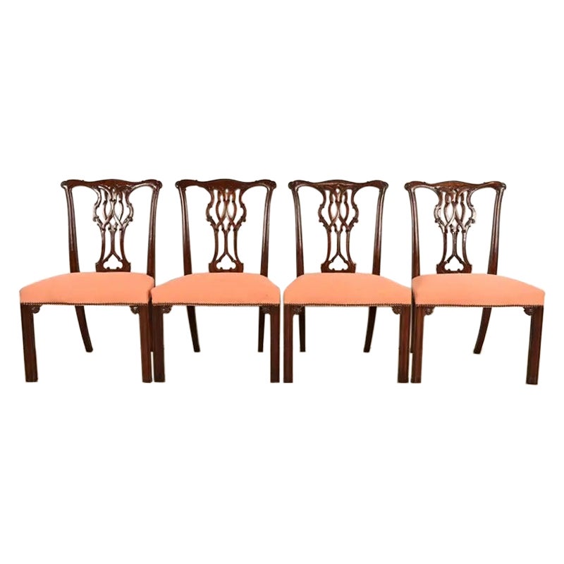 Baker Furniture Georgian Carved Mahogany Dining Chairs, Set of Four