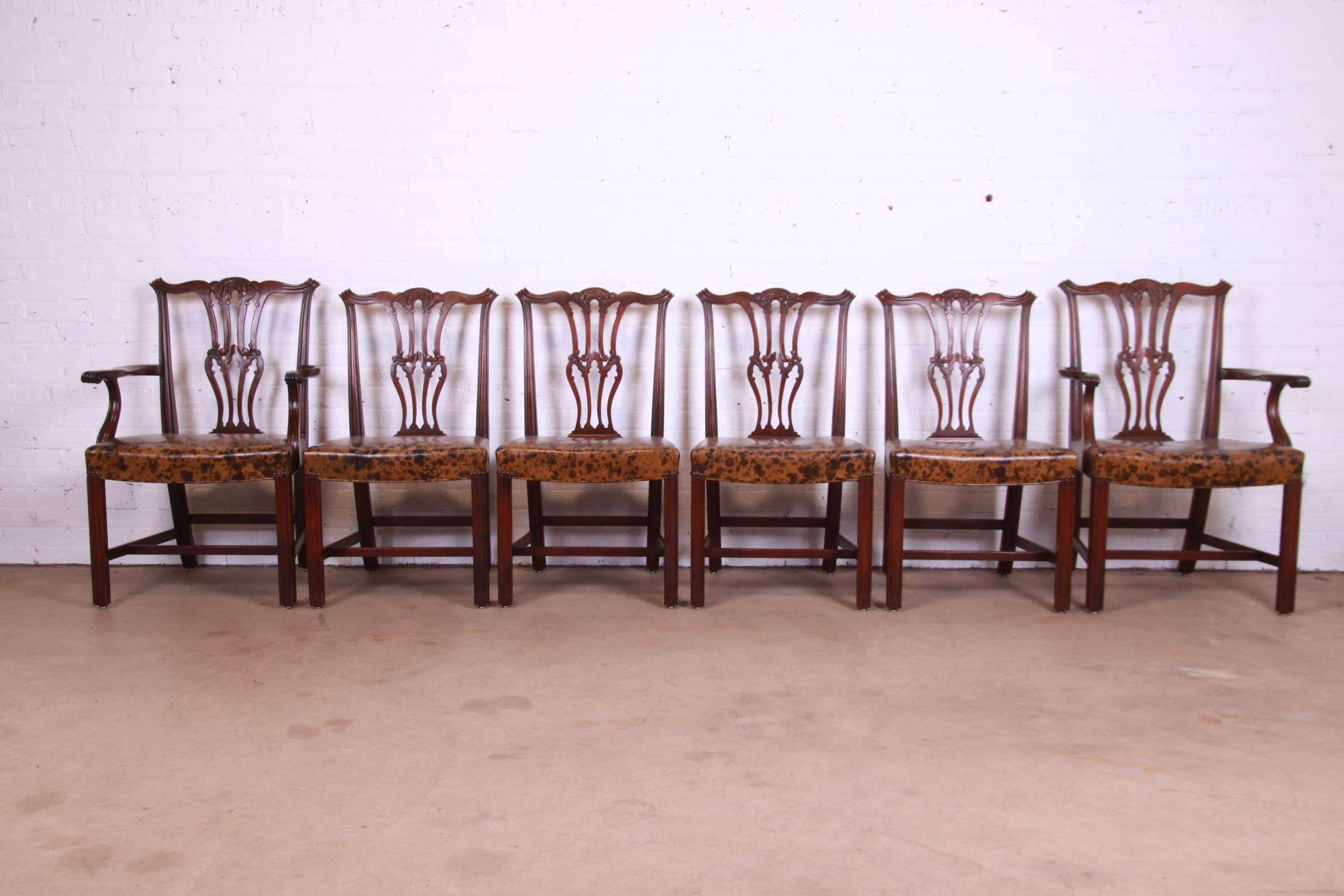 American Baker Furniture Georgian Carved Mahogany Dining Chairs, Set of Six