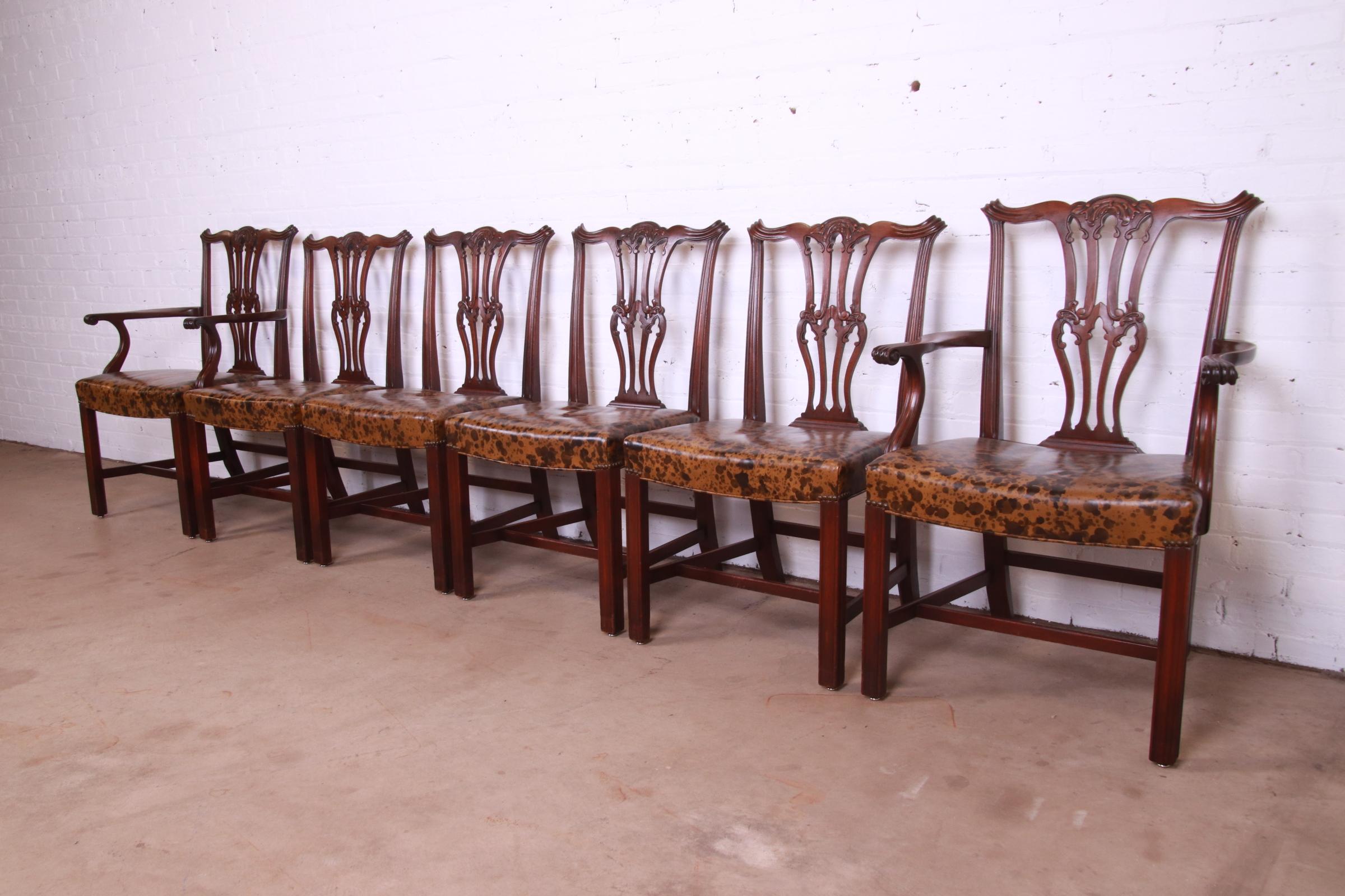 20th Century Baker Furniture Georgian Carved Mahogany Dining Chairs, Set of Six