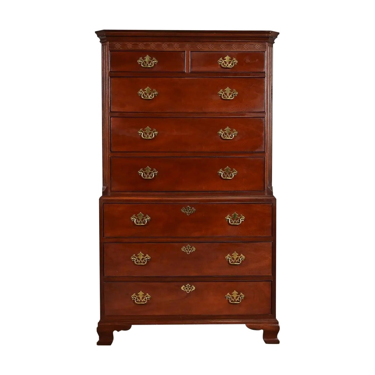 Baker Furniture Georgian Carved Mahogany Eight-Drawer Highboy Dresser