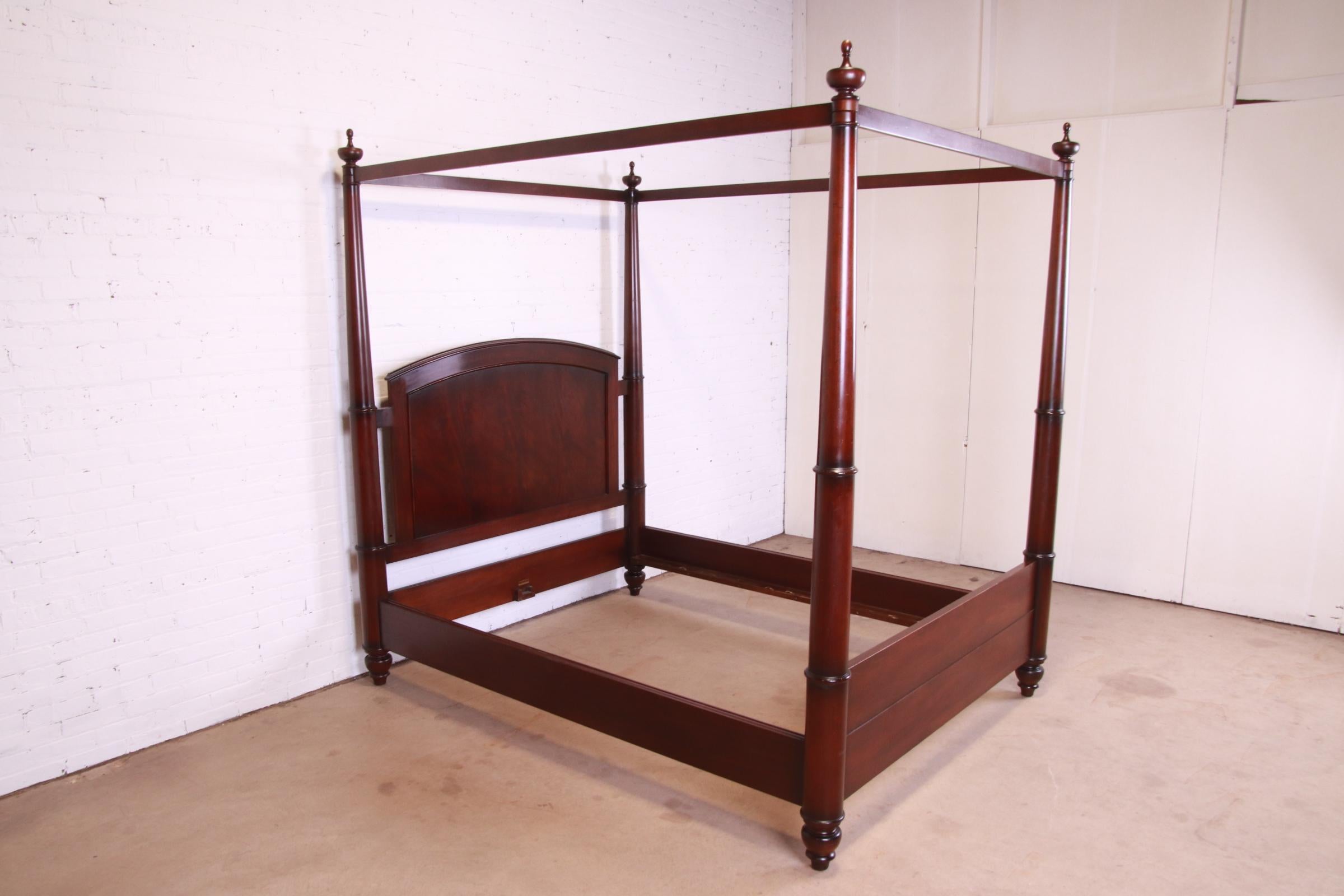 American Baker Furniture Georgian Carved Mahogany Four-Poster Queen Size Tester Bed