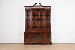 Baker Furniture Georgian Carved Mahogany Lighted Breakfront Bookcase