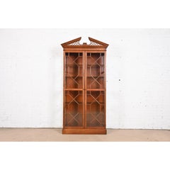 Baker Furniture Georgian Carved Mahogany Lighted Breakfront Bookcase