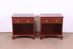 Baker Furniture Georgian Carved Mahogany Nightstands, Newly Refinished