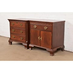 Baker Furniture Georgian Carved Mahogany Nightstands, Newly Refinished