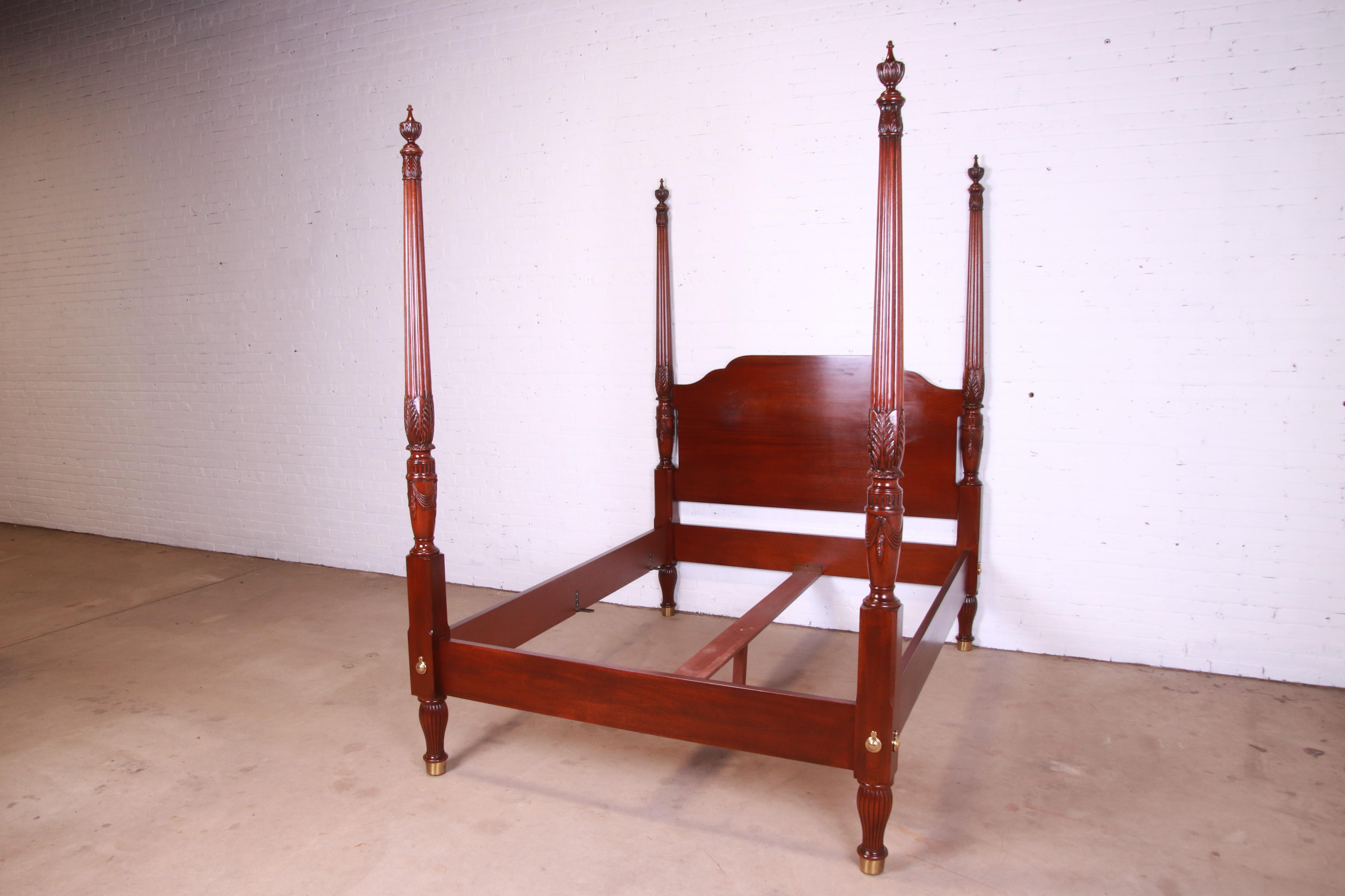 American Baker Furniture Georgian Carved Mahogany Queen Size Poster Bed