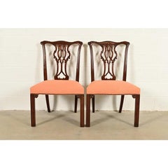 Baker Furniture Georgian Carved Mahogany Side Chairs or Dining Chairs, Pair