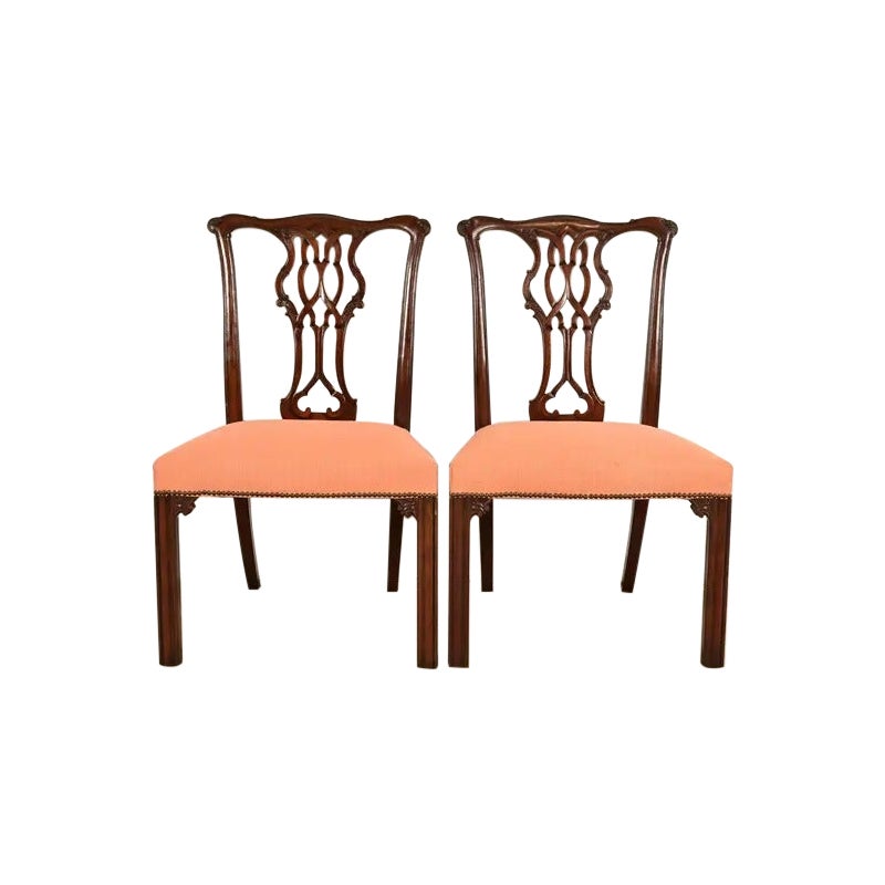 Baker Furniture Georgian Carved Mahogany Side Chairs or Dining Chairs, Pair For Sale