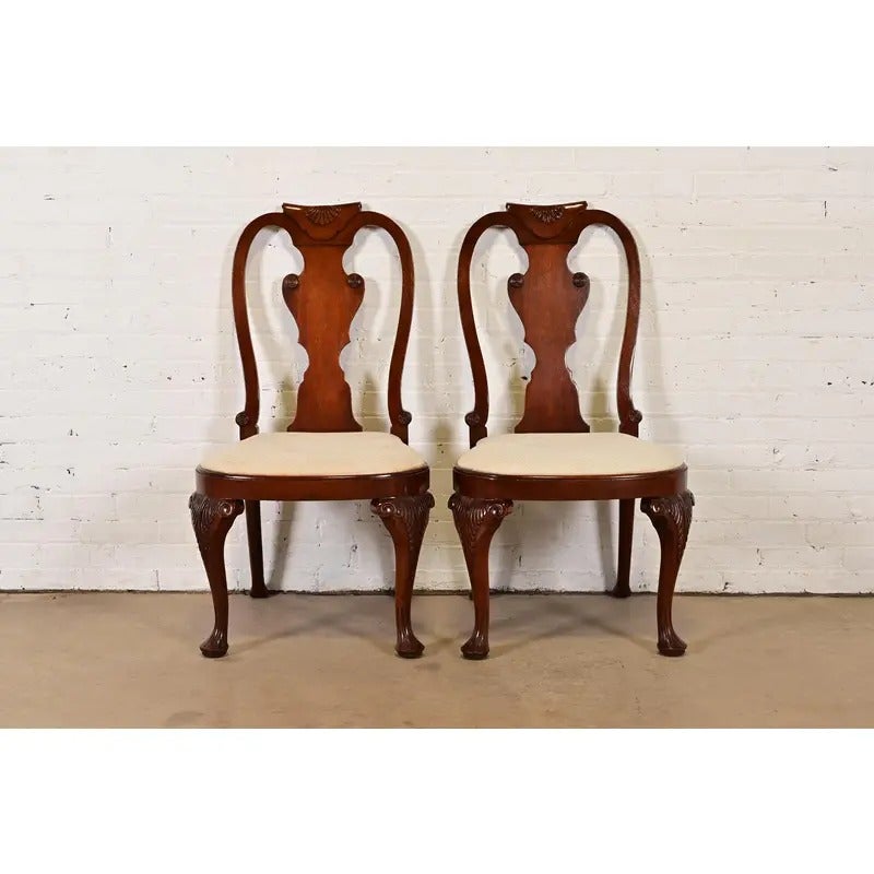 Baker Furniture Georgian Carved Mahogany Side Chairs or Dining Chairs, Pair