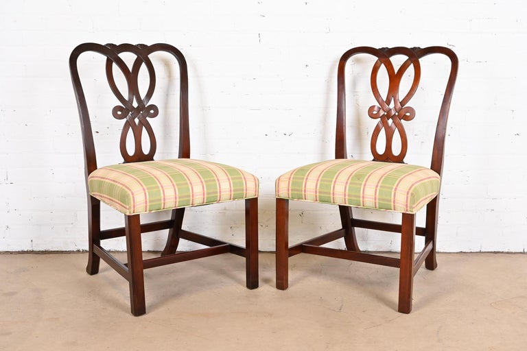 Baker Furniture Carved Mahogany Side Chairs, Pair For Sale at