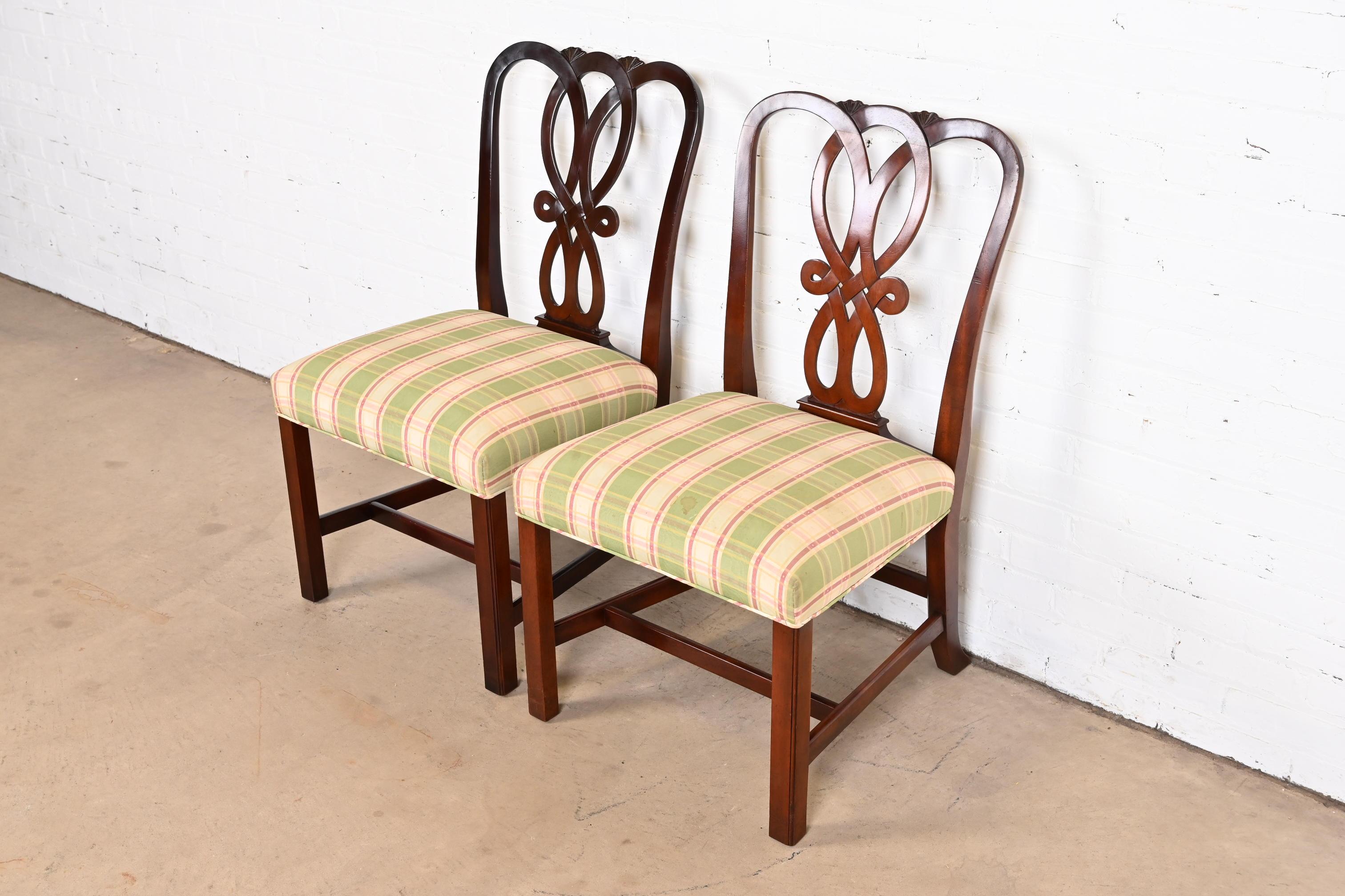 American Baker Furniture Georgian Carved Mahogany Side Chairs, Pair