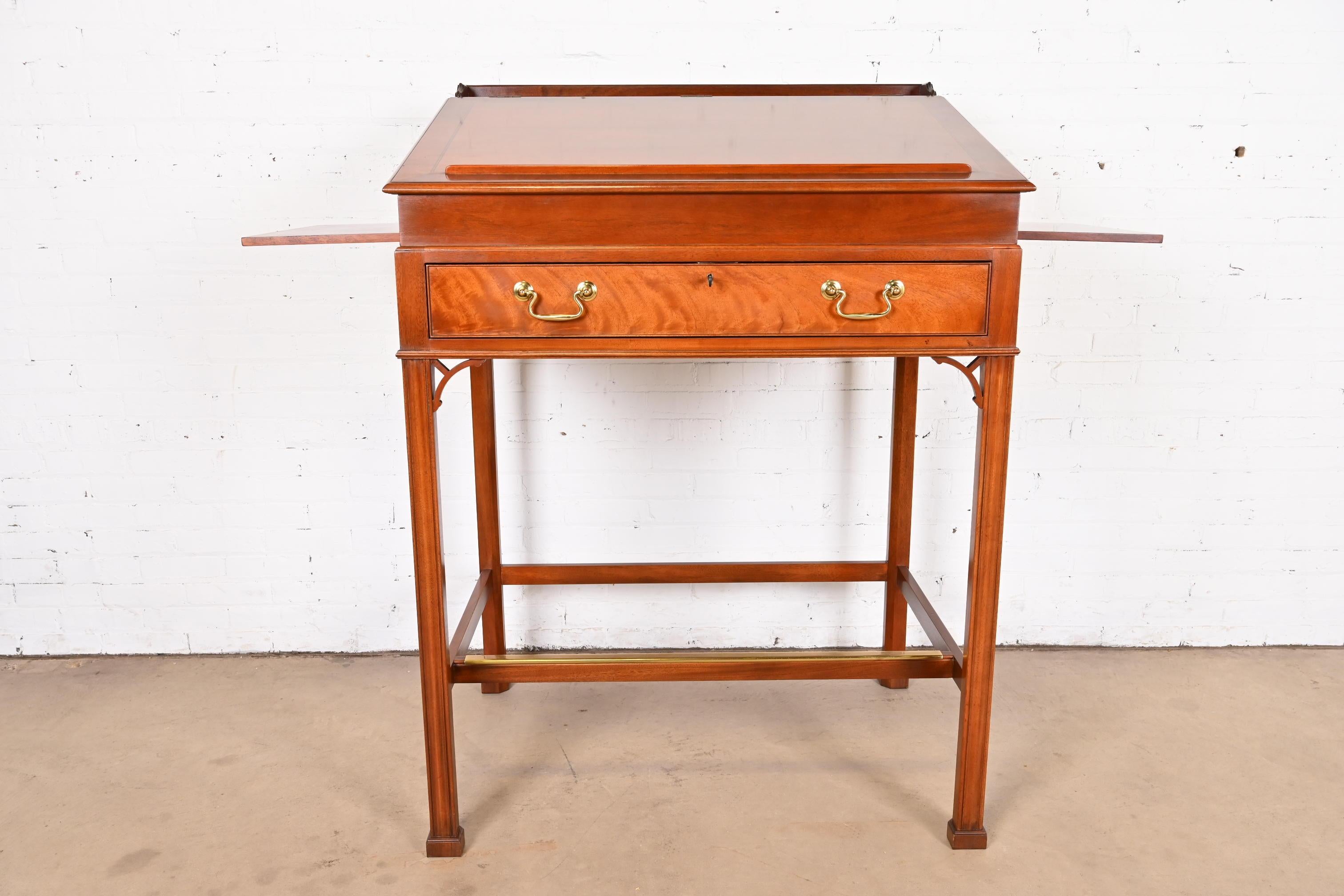 Baker Furniture Georgian Carved Mahogany Slant Front Architect's Desk For Sale 7