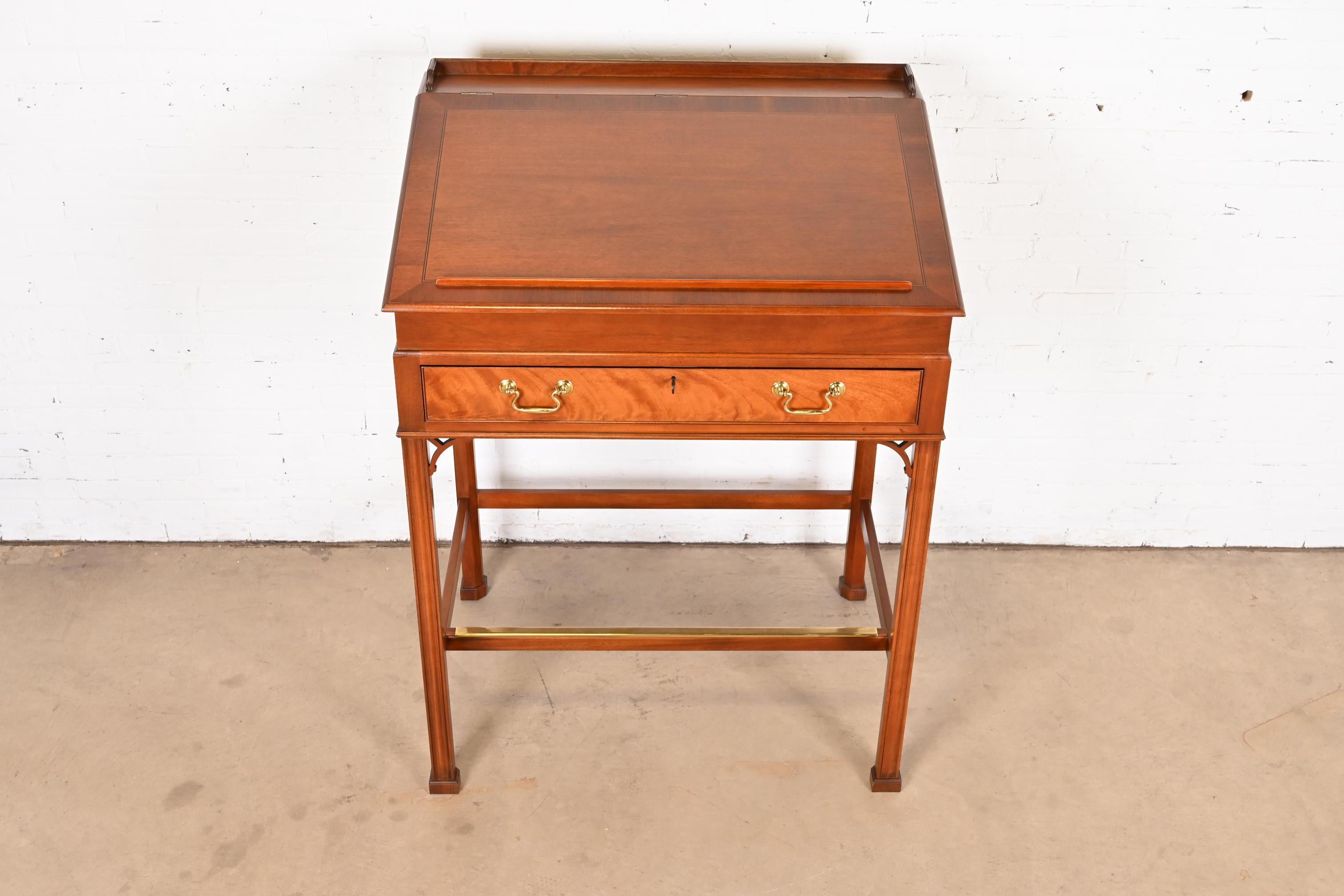 Baker Furniture Georgian Carved Mahogany Slant Front Architect's Desk For Sale 1
