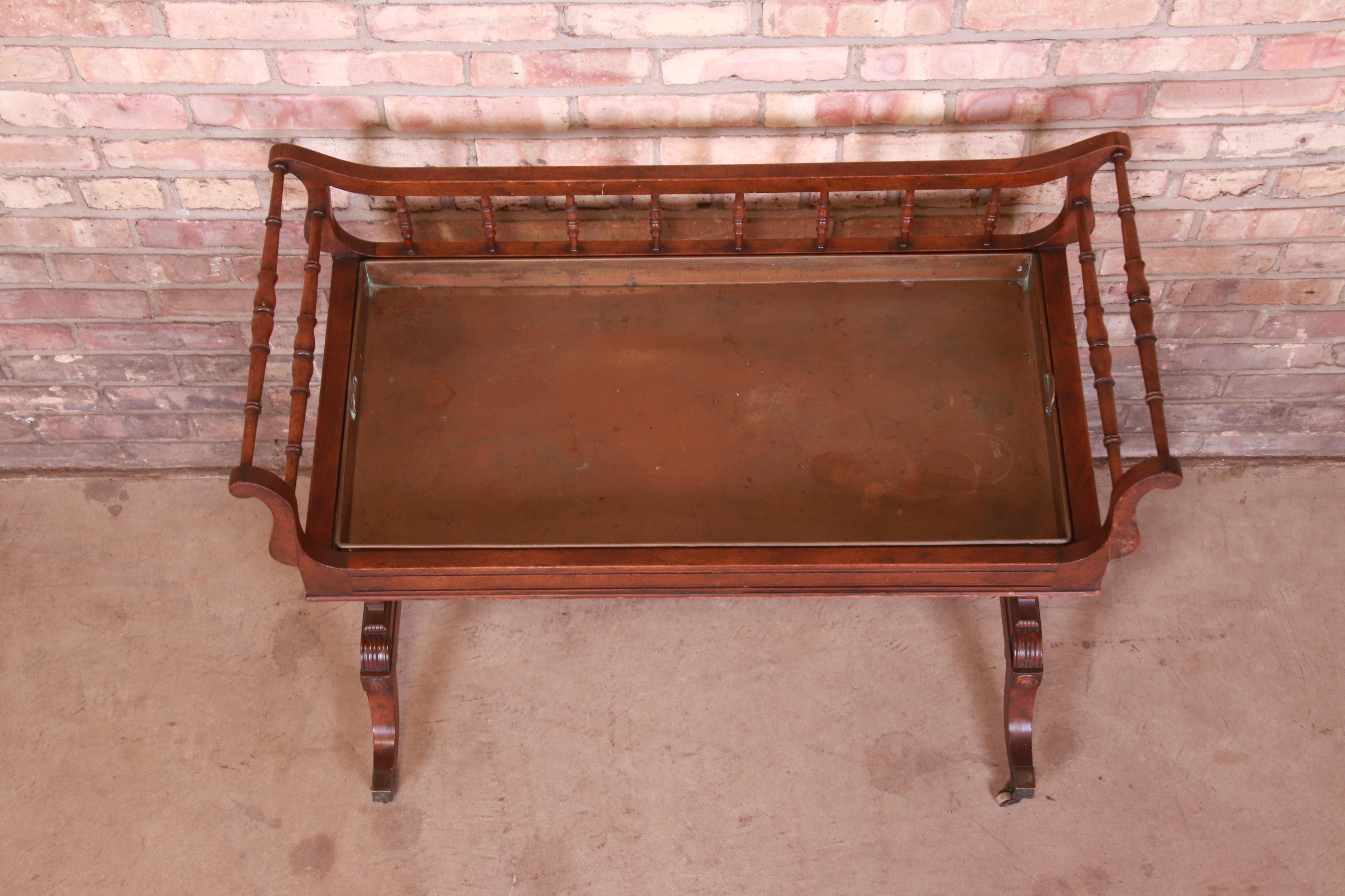 Baker Furniture Georgian Carved Mahogany Tea Table with Removable Copper Tray For Sale 5