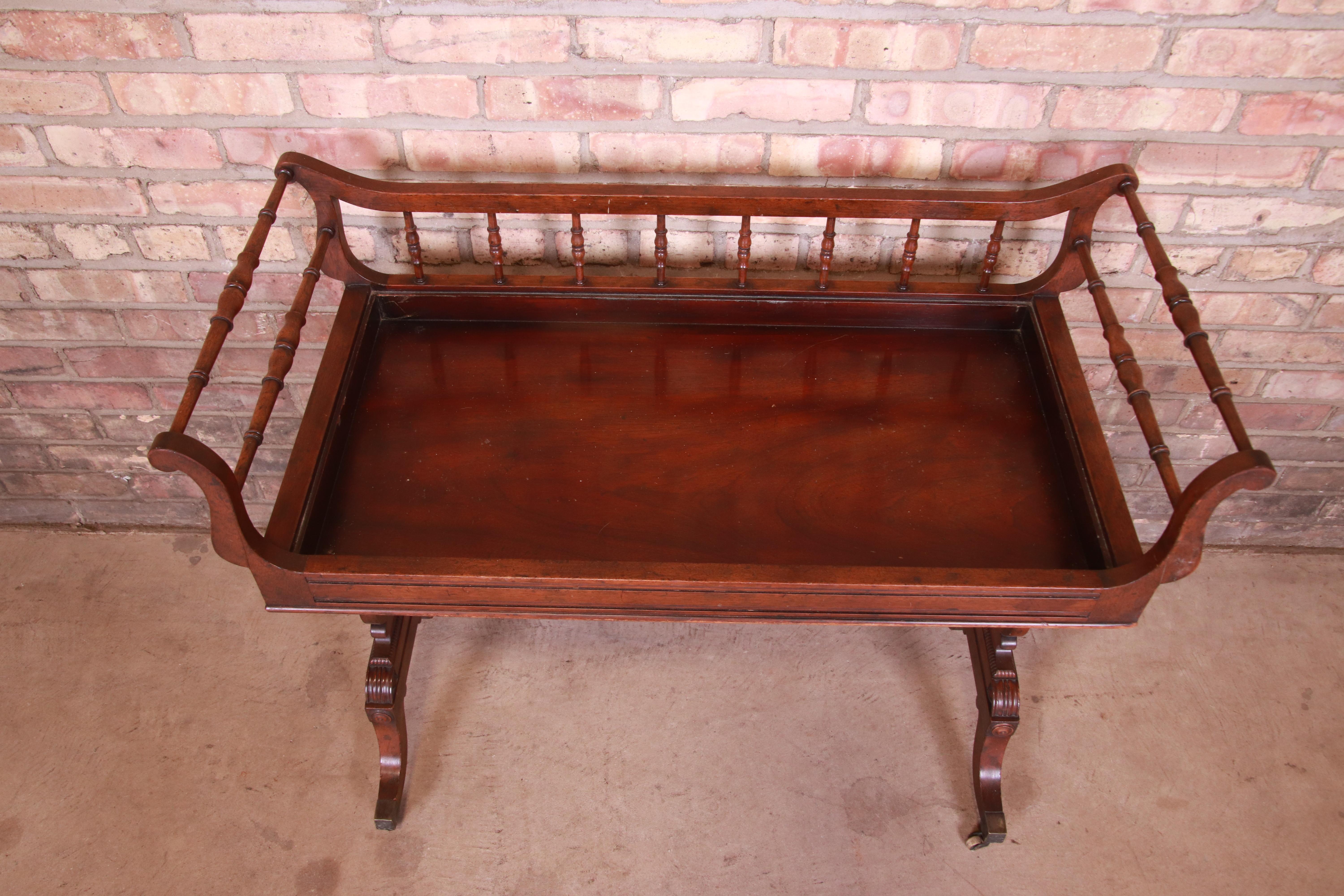 Baker Furniture Georgian Carved Mahogany Tea Table with Removable Copper Tray For Sale 6