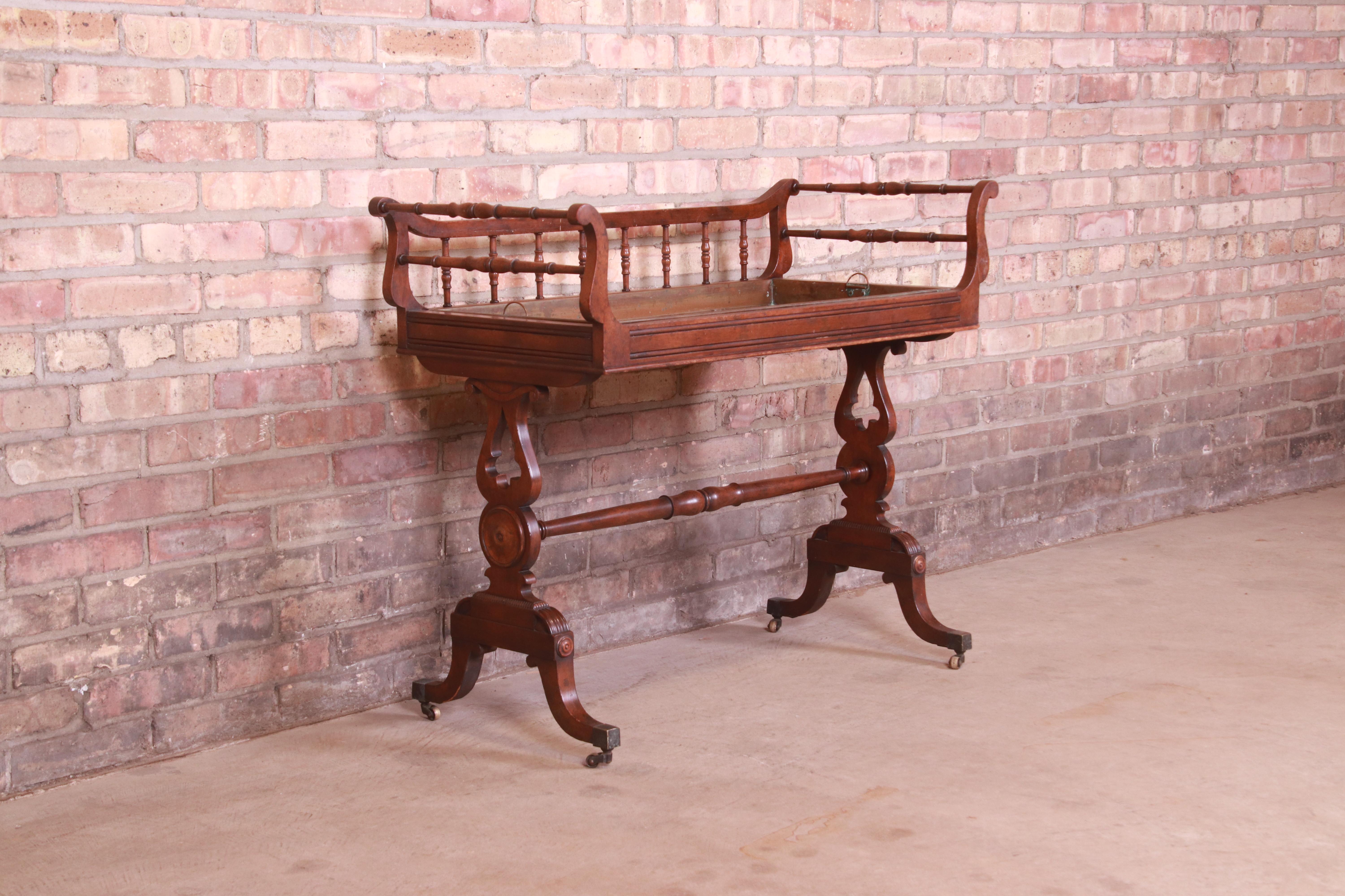 Baker Furniture Georgian Carved Mahogany Tea Table with Removable Copper Tray For Sale 1