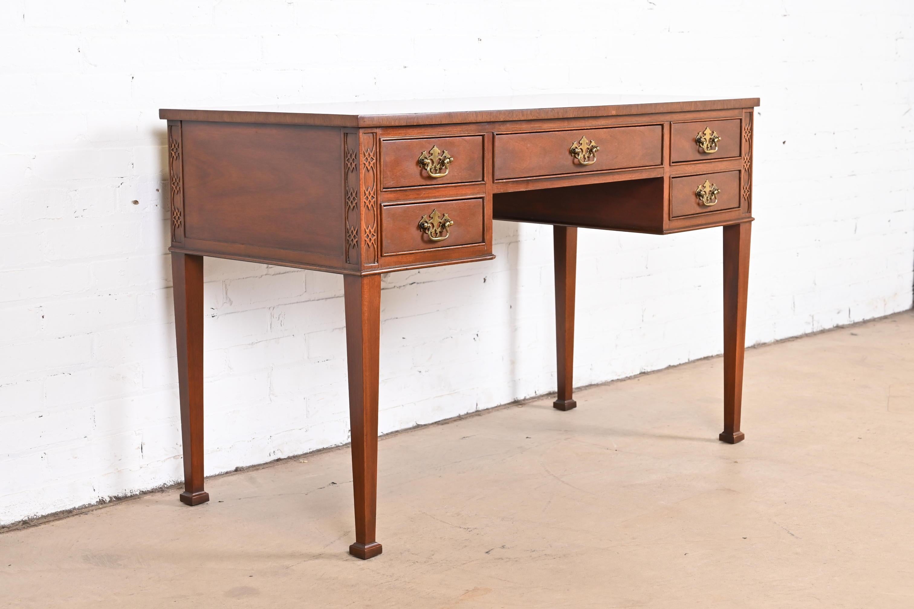 Late 20th Century Baker Furniture Georgian Carved Mahogany Writing Desk For Sale