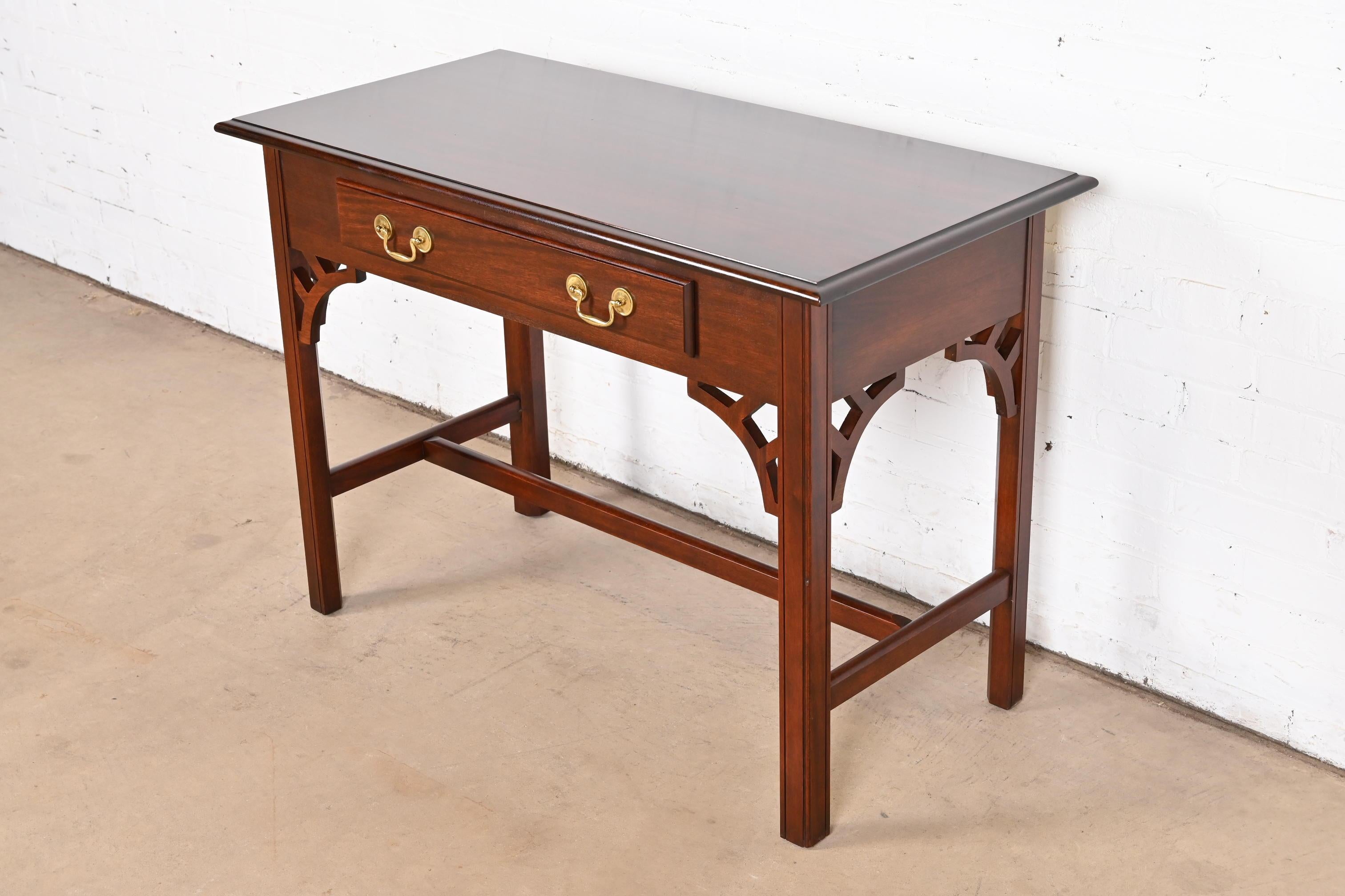 Baker Furniture Georgian Carved Mahogany Writing Desk or Console Table In Good Condition For Sale In South Bend, IN
