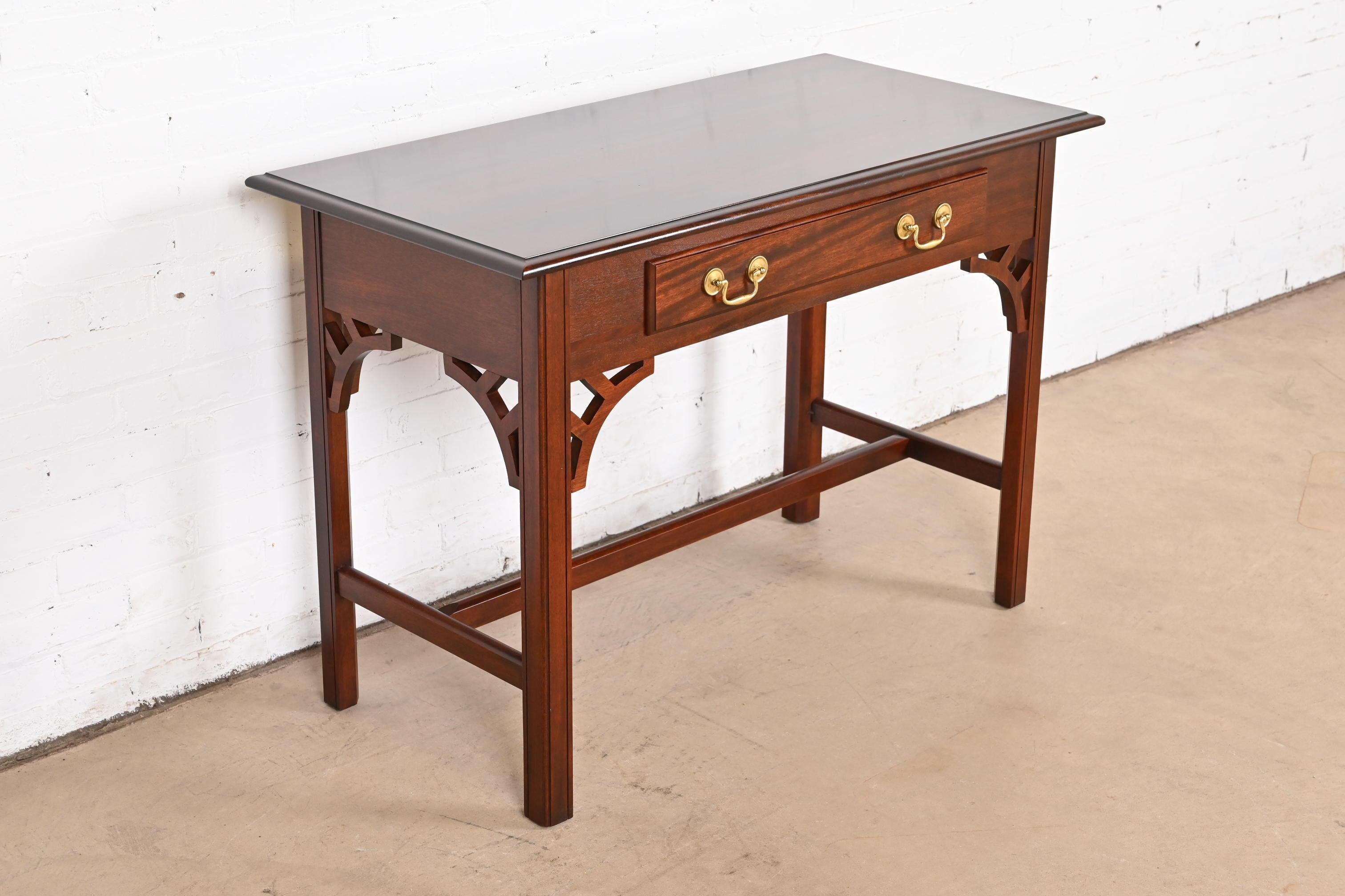 20th Century Baker Furniture Georgian Carved Mahogany Writing Desk or Console Table For Sale
