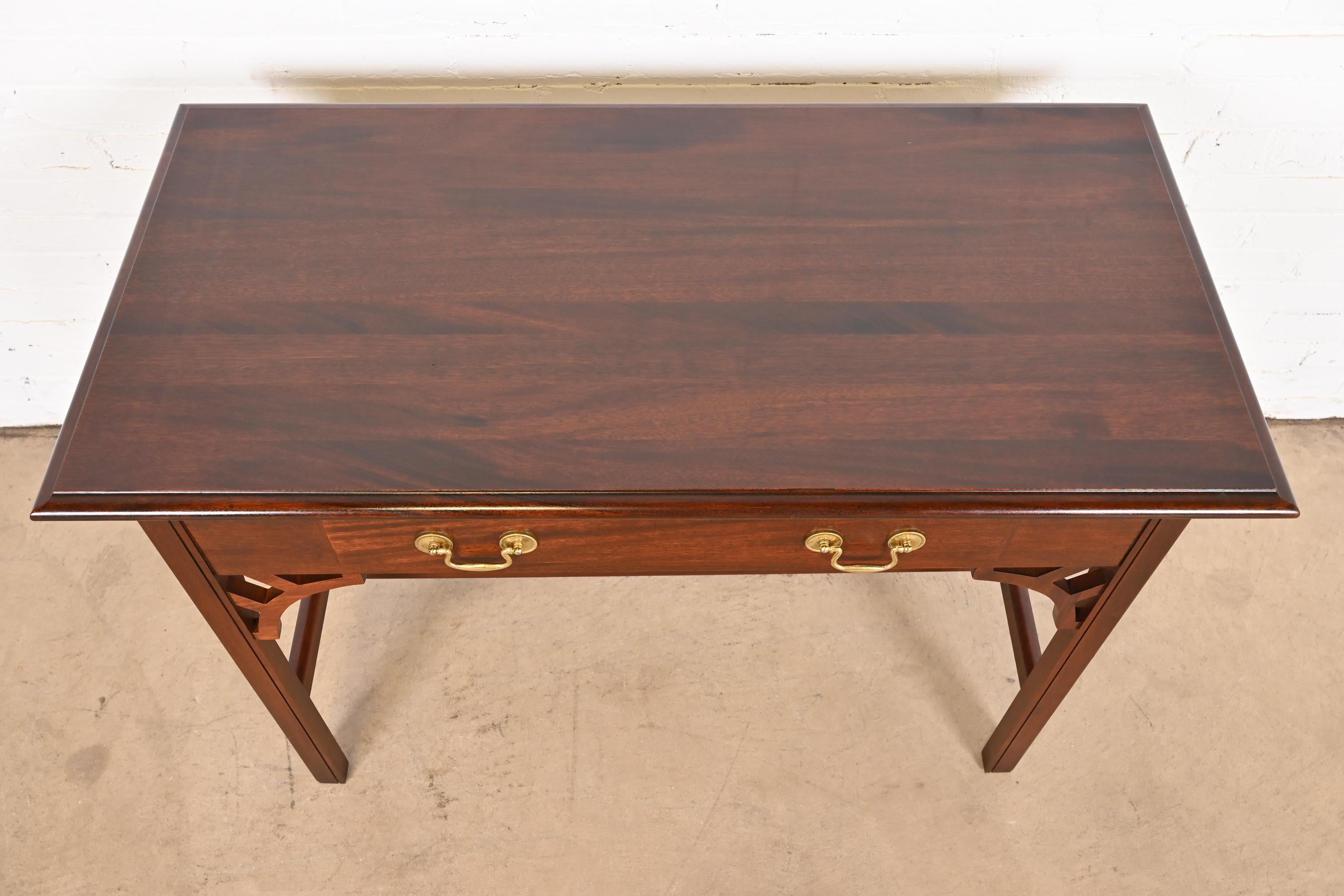 Baker Furniture Georgian Carved Mahogany Writing Desk or Console Table For Sale 3