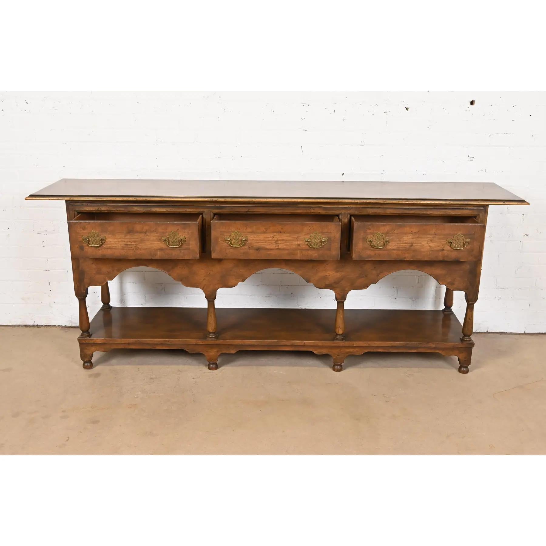 Brass Baker Furniture Georgian Carved Oak Sideboard Buffet or Console Table
