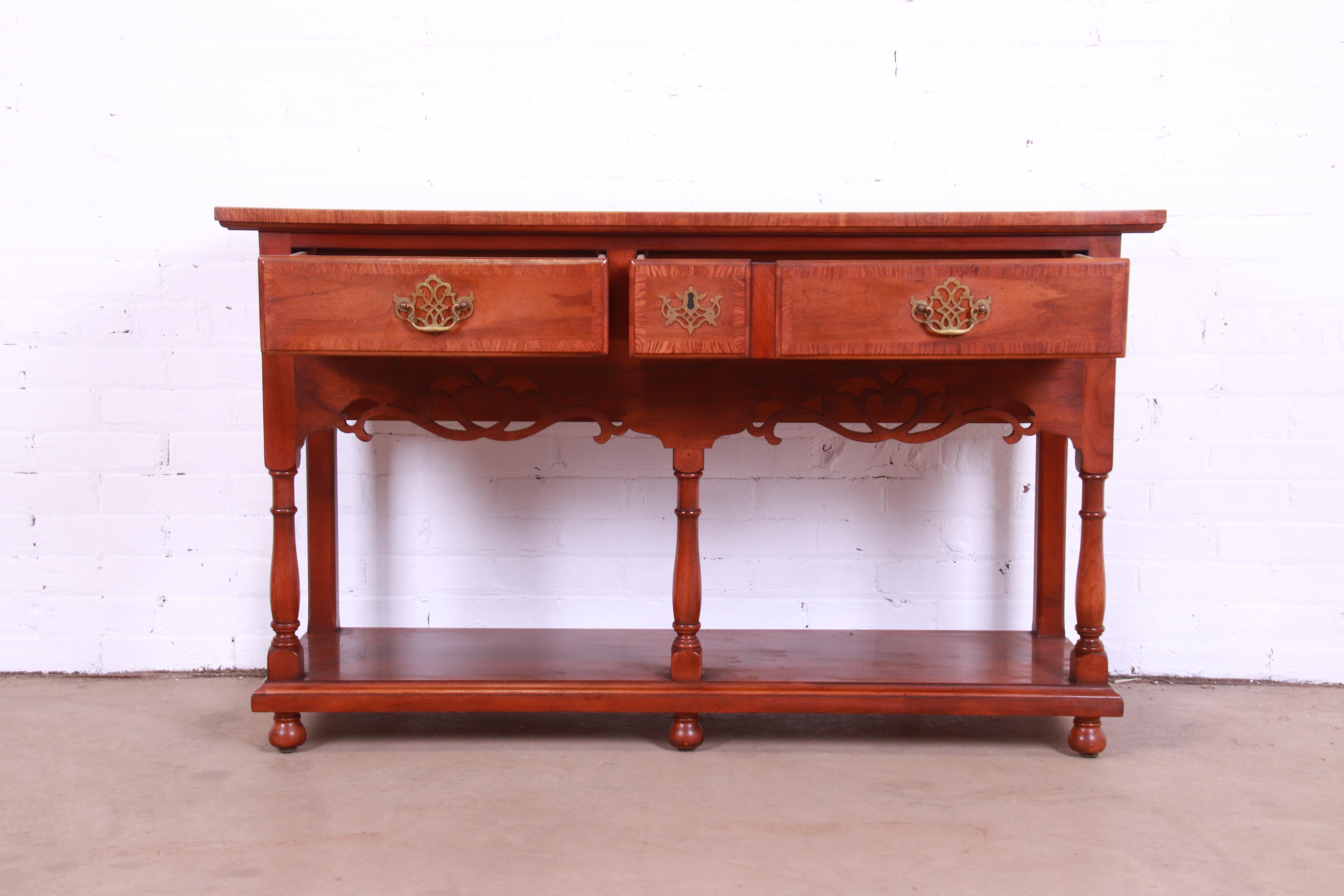 Brass Baker Furniture Georgian Carved Walnut Sideboard Buffet or Console Table For Sale