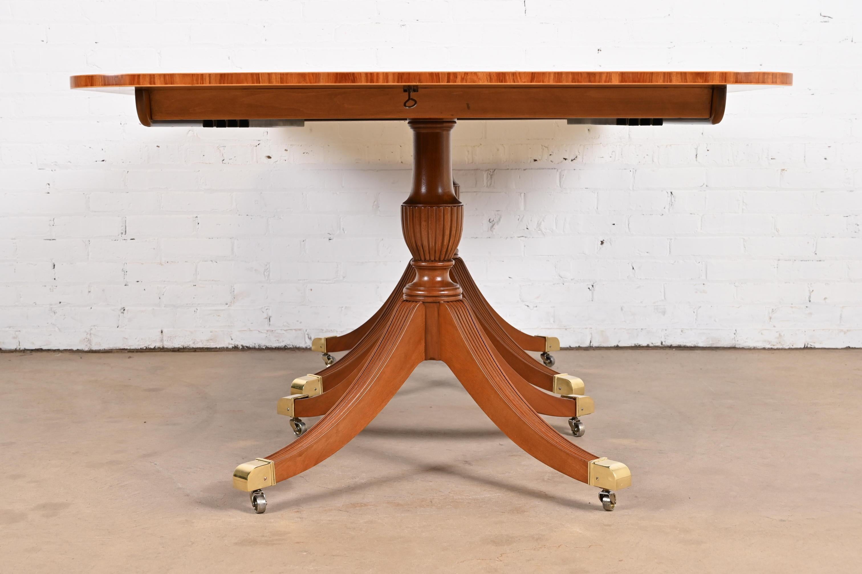  Baker Furniture Georgian Cherry and Satinwood Double Pedestal Dining Table For Sale 7