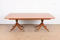 Baker Furniture Georgian Cherry and Satinwood Double Pedestal Dining Table