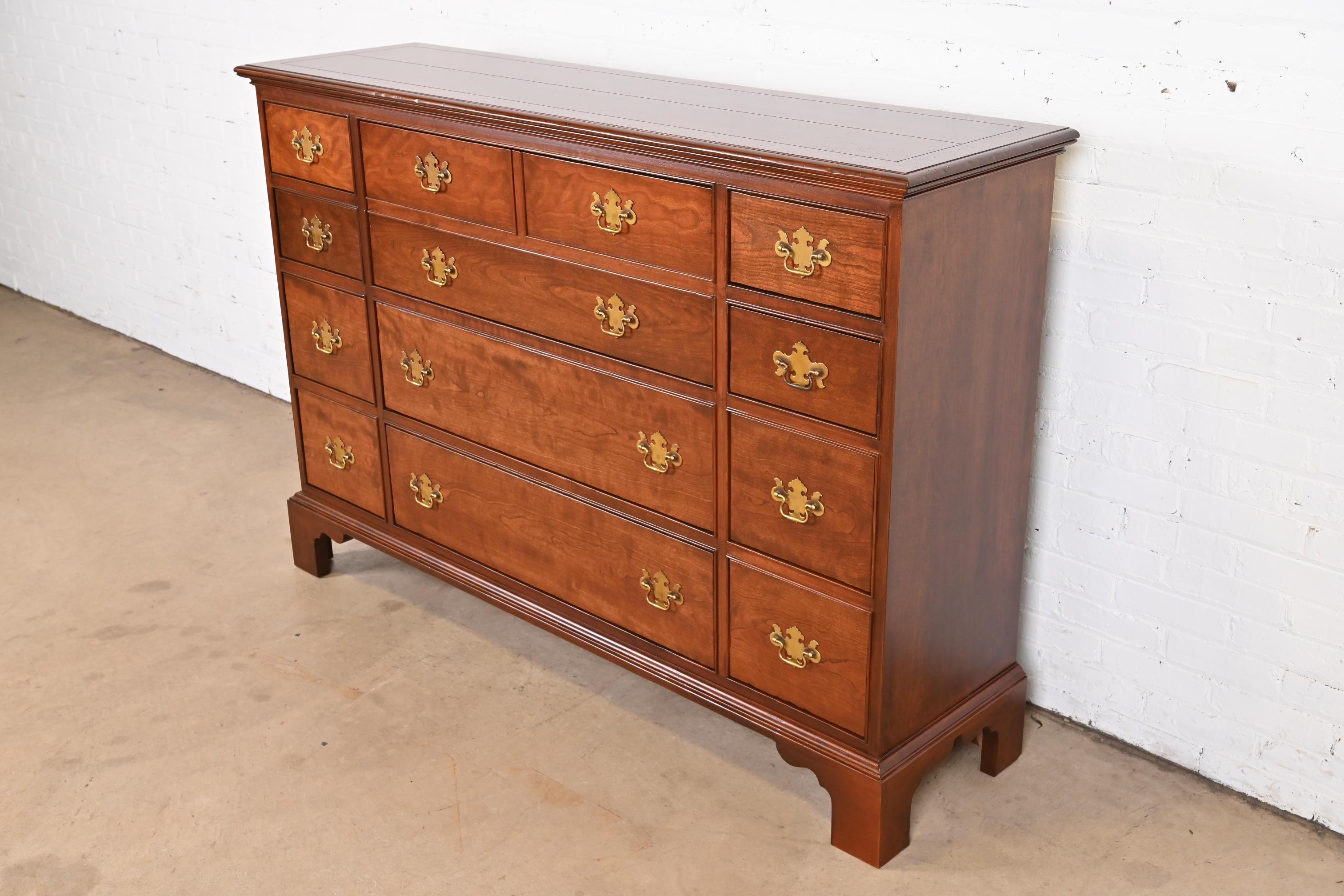 American Baker Furniture Georgian Cherry Chest of Drawers with Secretary Desk, Refinished