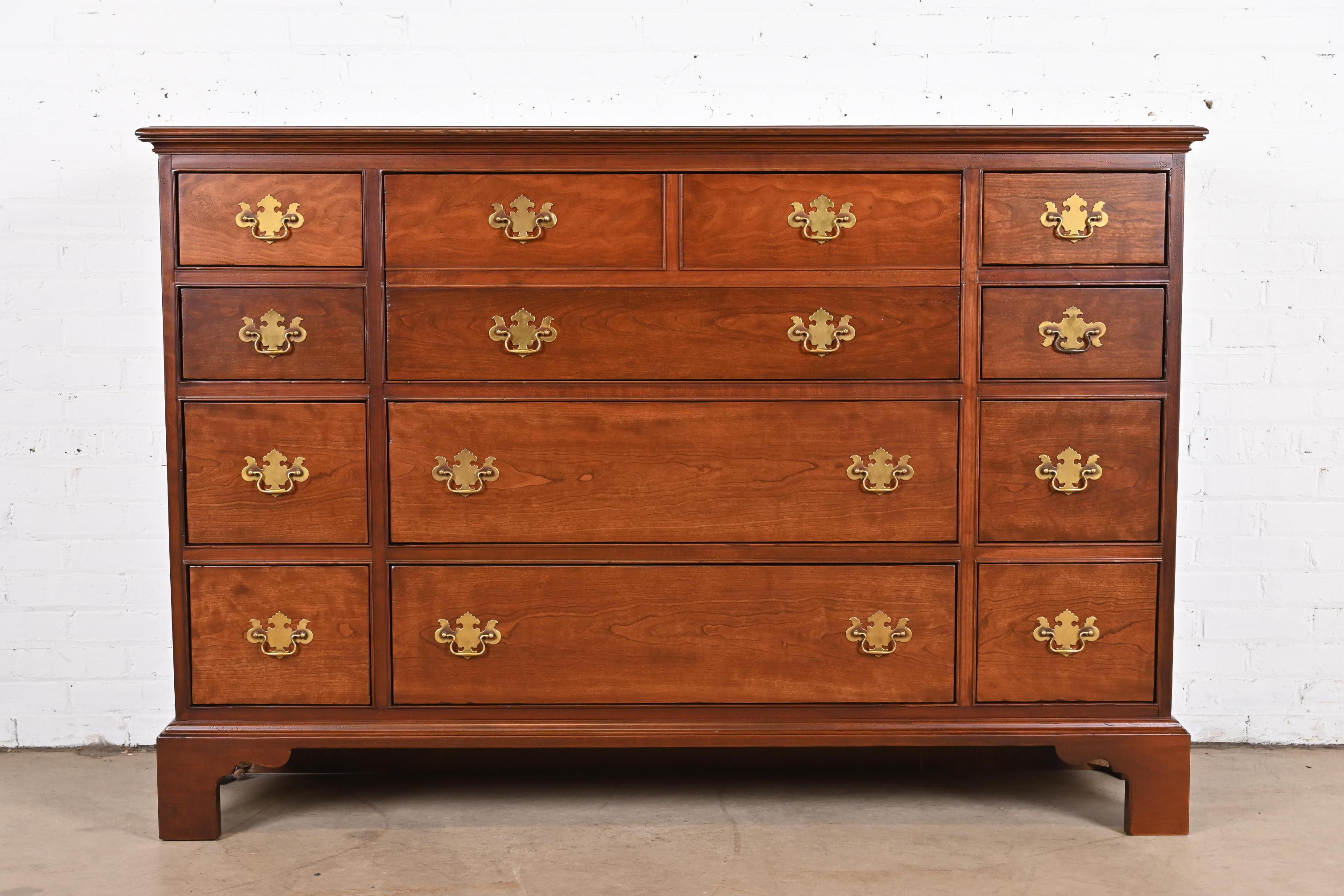 Baker Furniture Georgian Cherry Chest of Drawers with Secretary Desk, Refinished In Good Condition In South Bend, IN
