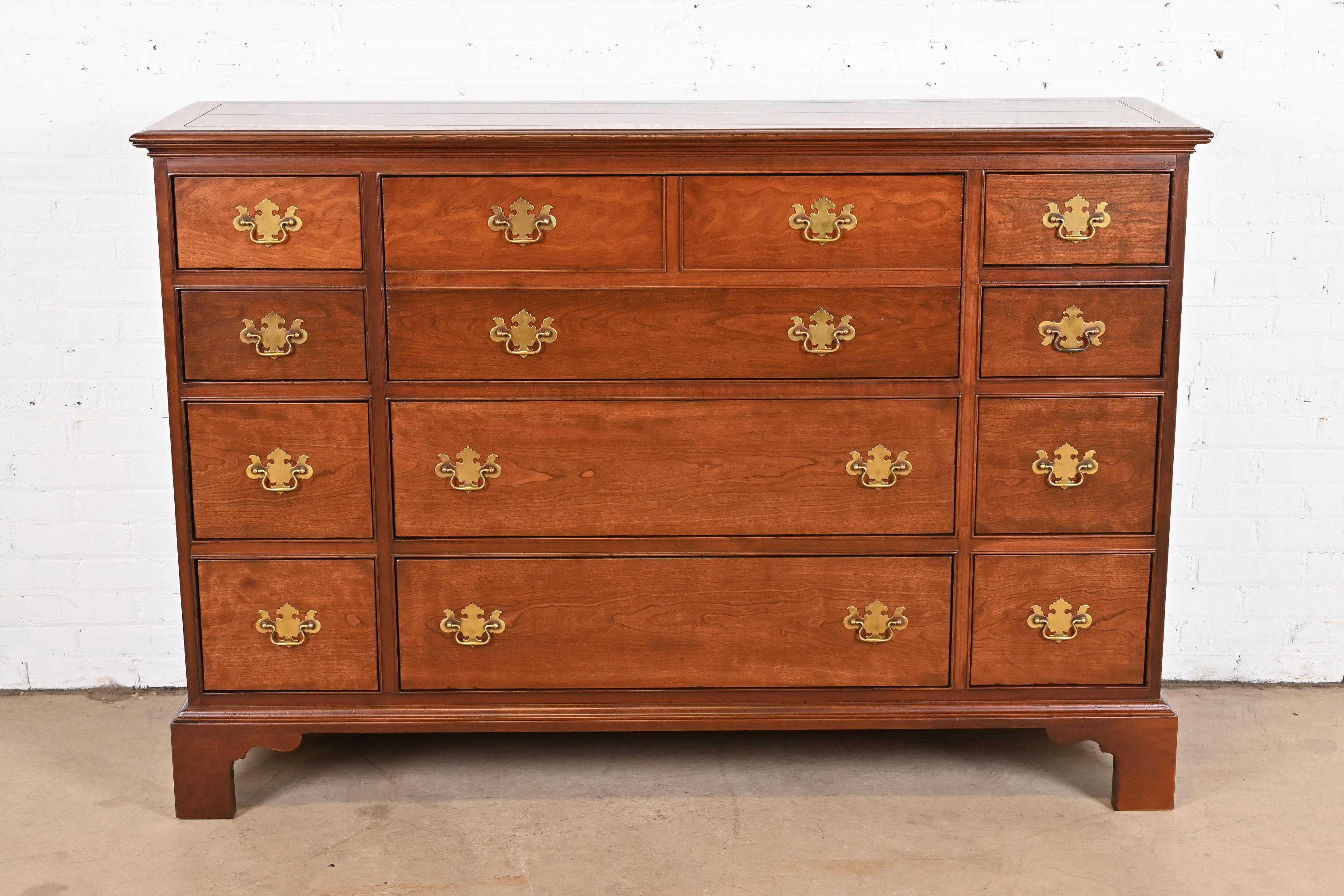 20th Century Baker Furniture Georgian Cherry Chest of Drawers with Secretary Desk, Refinished