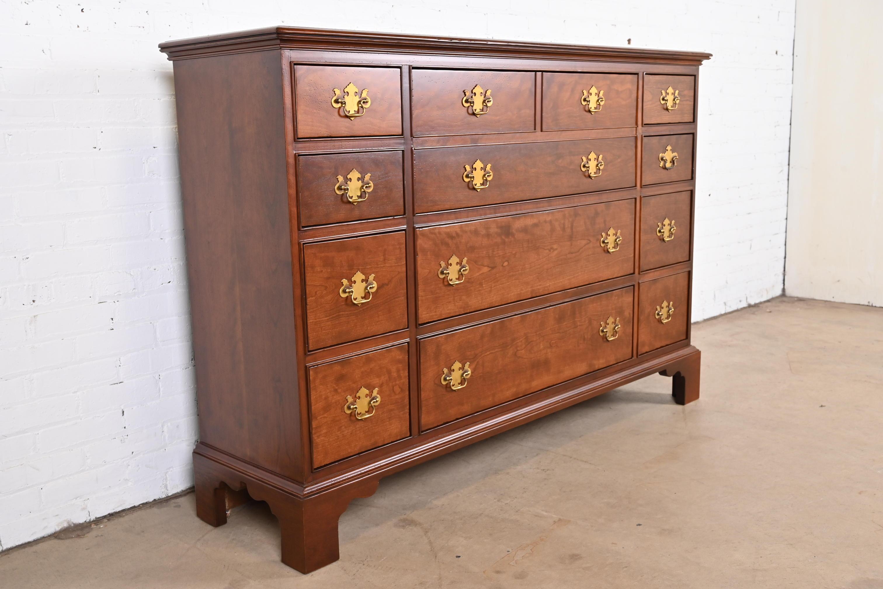 Brass Baker Furniture Georgian Cherry Chest of Drawers with Secretary Desk, Refinished