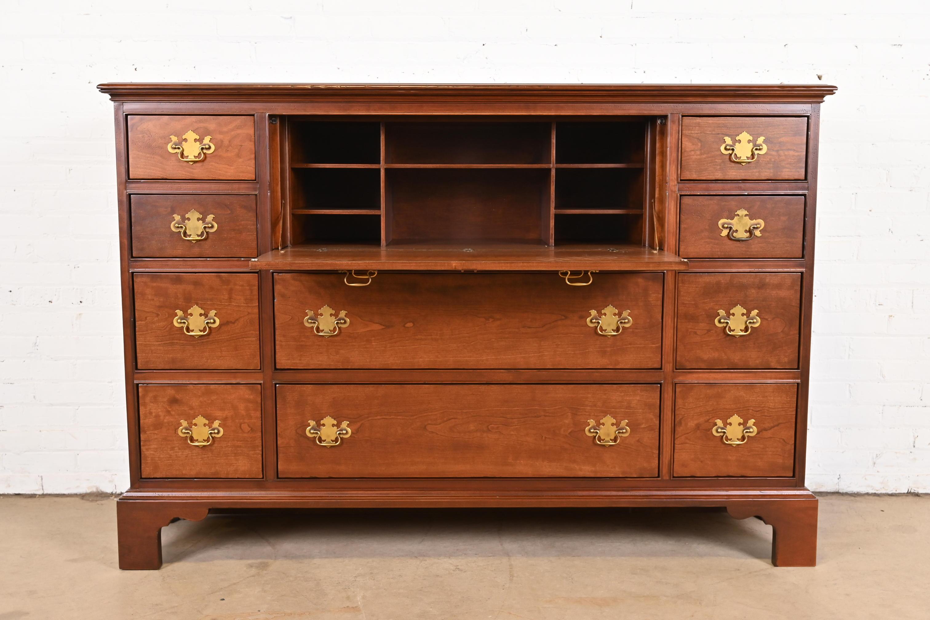 Baker Furniture Georgian Cherry Chest of Drawers with Secretary Desk, Refinished 2
