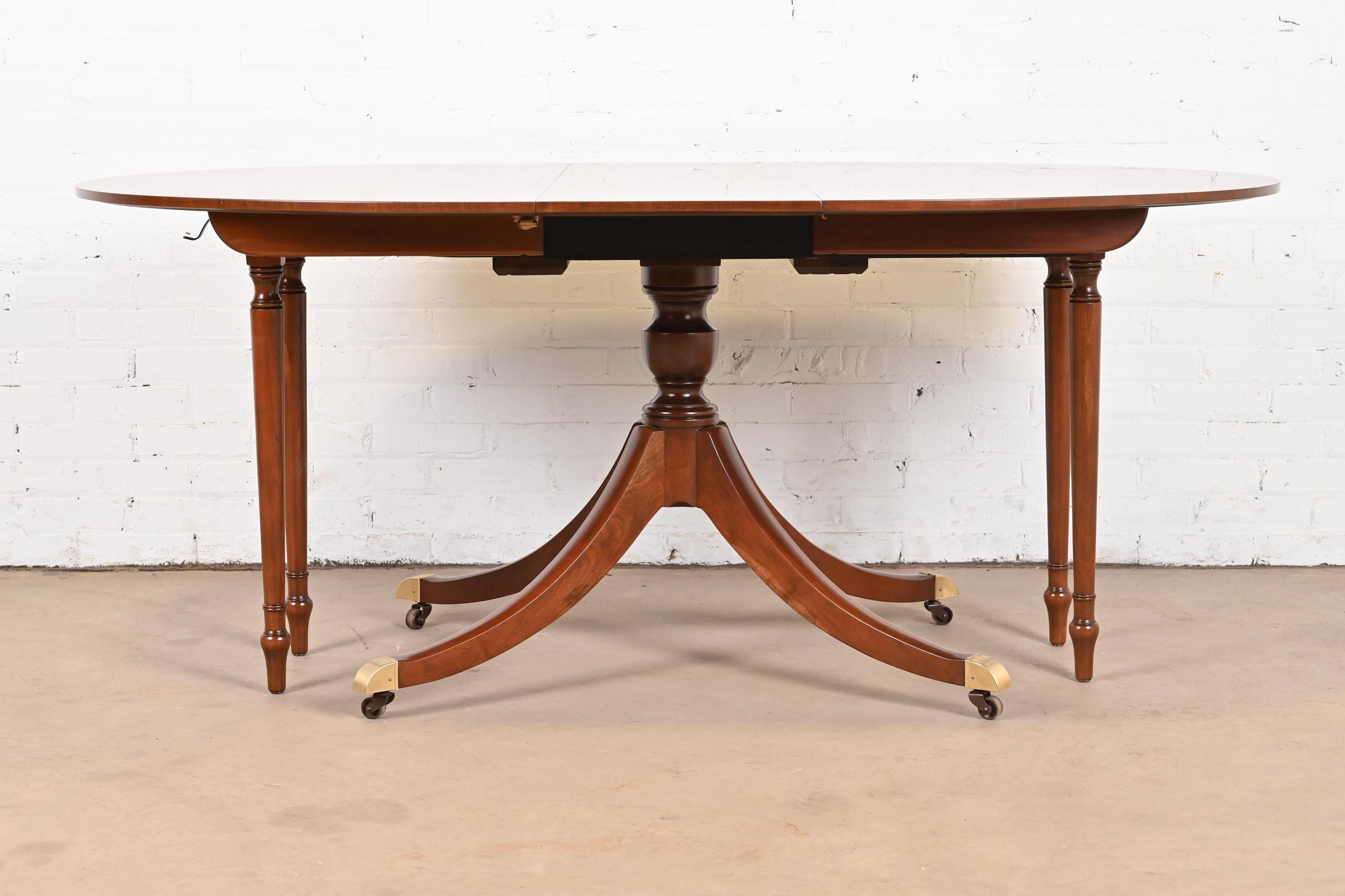 Baker Furniture Georgian Cherry Wood Pedestal Extension Dining Table, Refinished For Sale 4