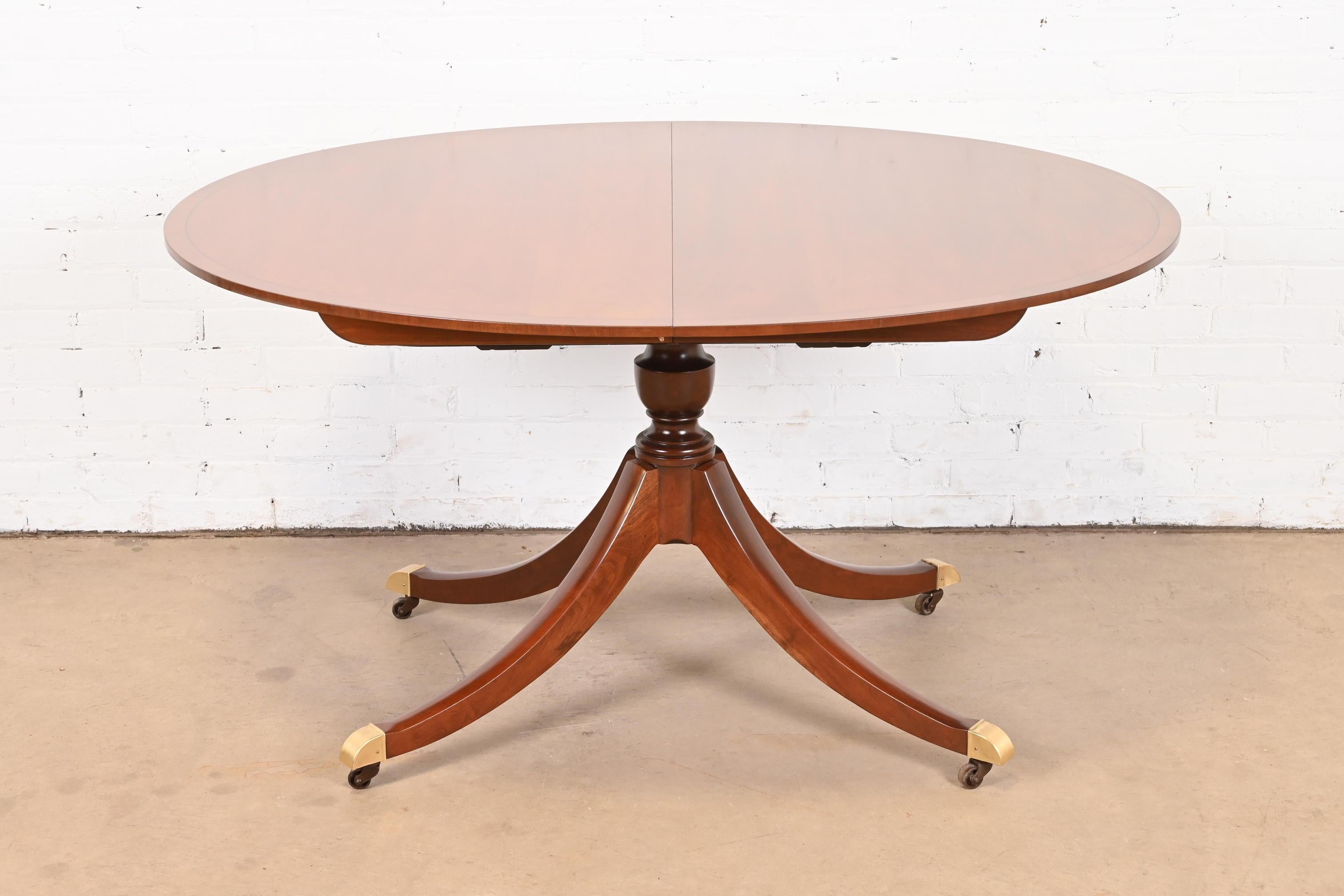Baker Furniture Georgian Cherry Wood Pedestal Extension Dining Table, Refinished For Sale 7