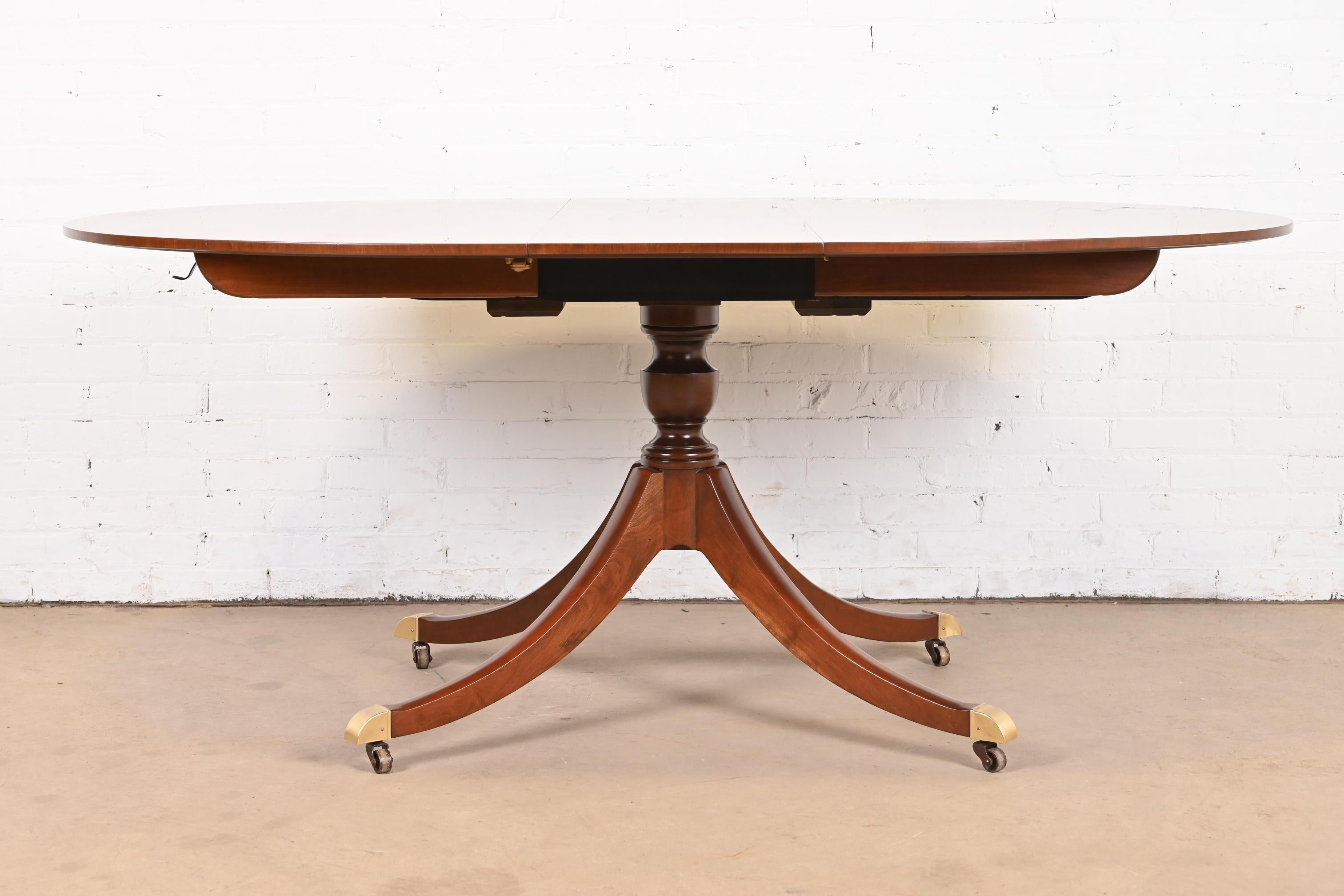 20th Century Baker Furniture Georgian Cherry Wood Pedestal Extension Dining Table, Refinished For Sale