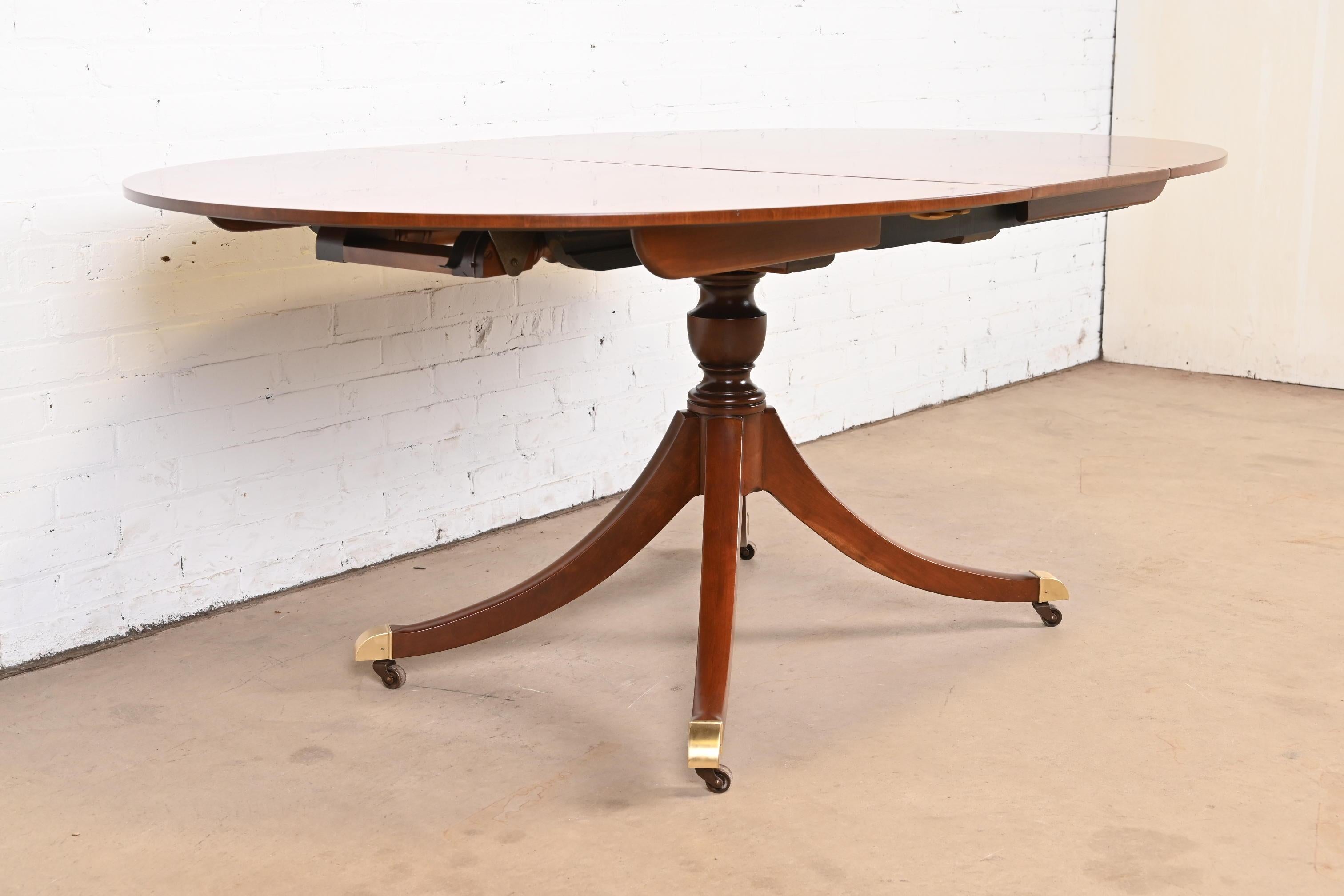 Baker Furniture Georgian Cherry Wood Pedestal Extension Dining Table, Refinished For Sale 1