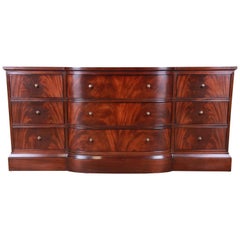 Baker Furniture Georgian Flame Mahogany Bow Front Triple Dresser or Credenza