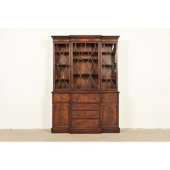 Baker Furniture Georgian Flame Mahogany Breakfront Bookcase Cabinet, Circa 1940s