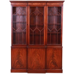 Baker Furniture Georgian Flame Mahogany Breakfront Bookcase Cabinet, circa 1940s