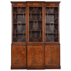 Baker Furniture Georgian Flame Mahogany Breakfront Bookcase Cabinet