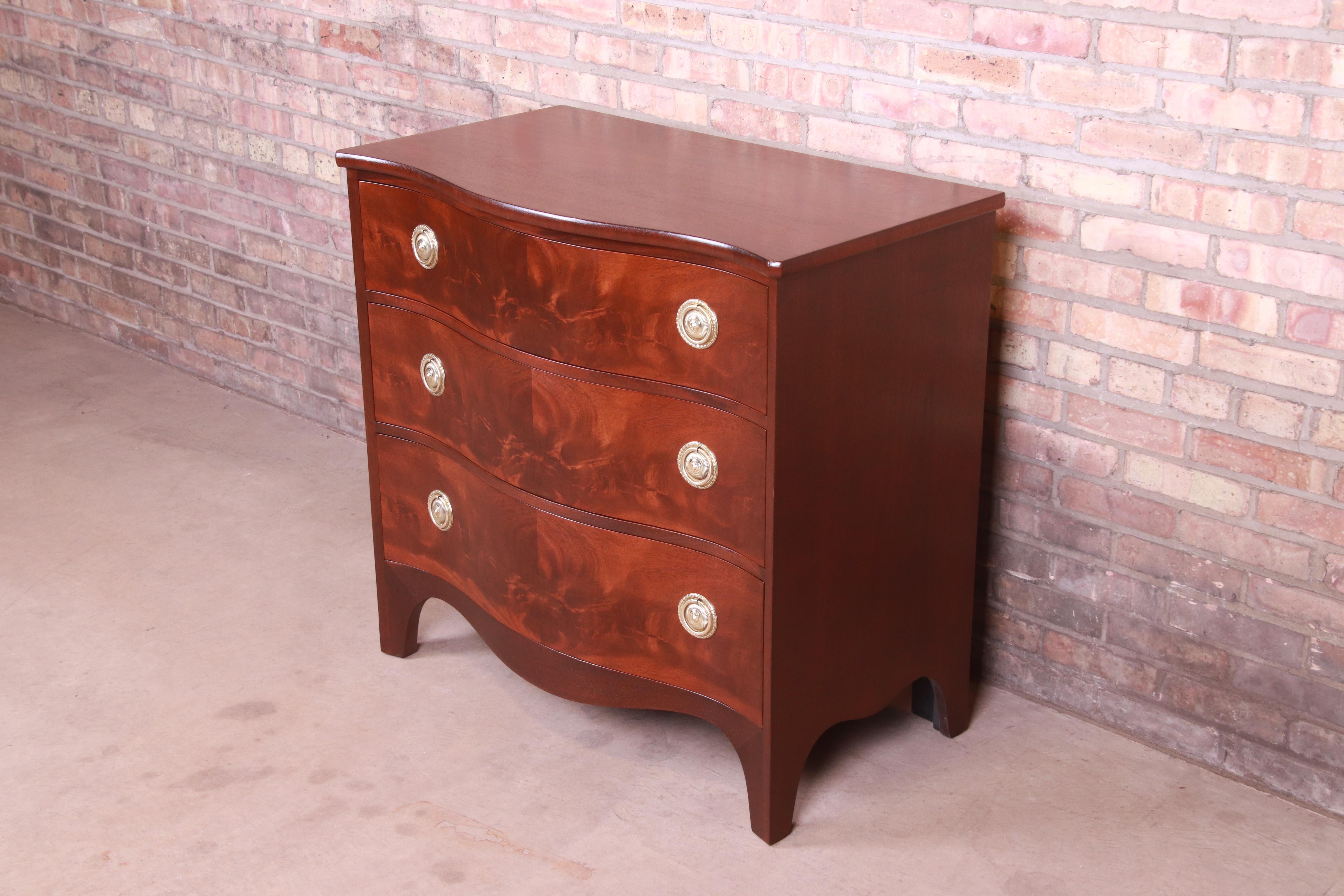 American Baker Furniture Georgian Flame Mahogany Chest of Drawers, Newly Refinished