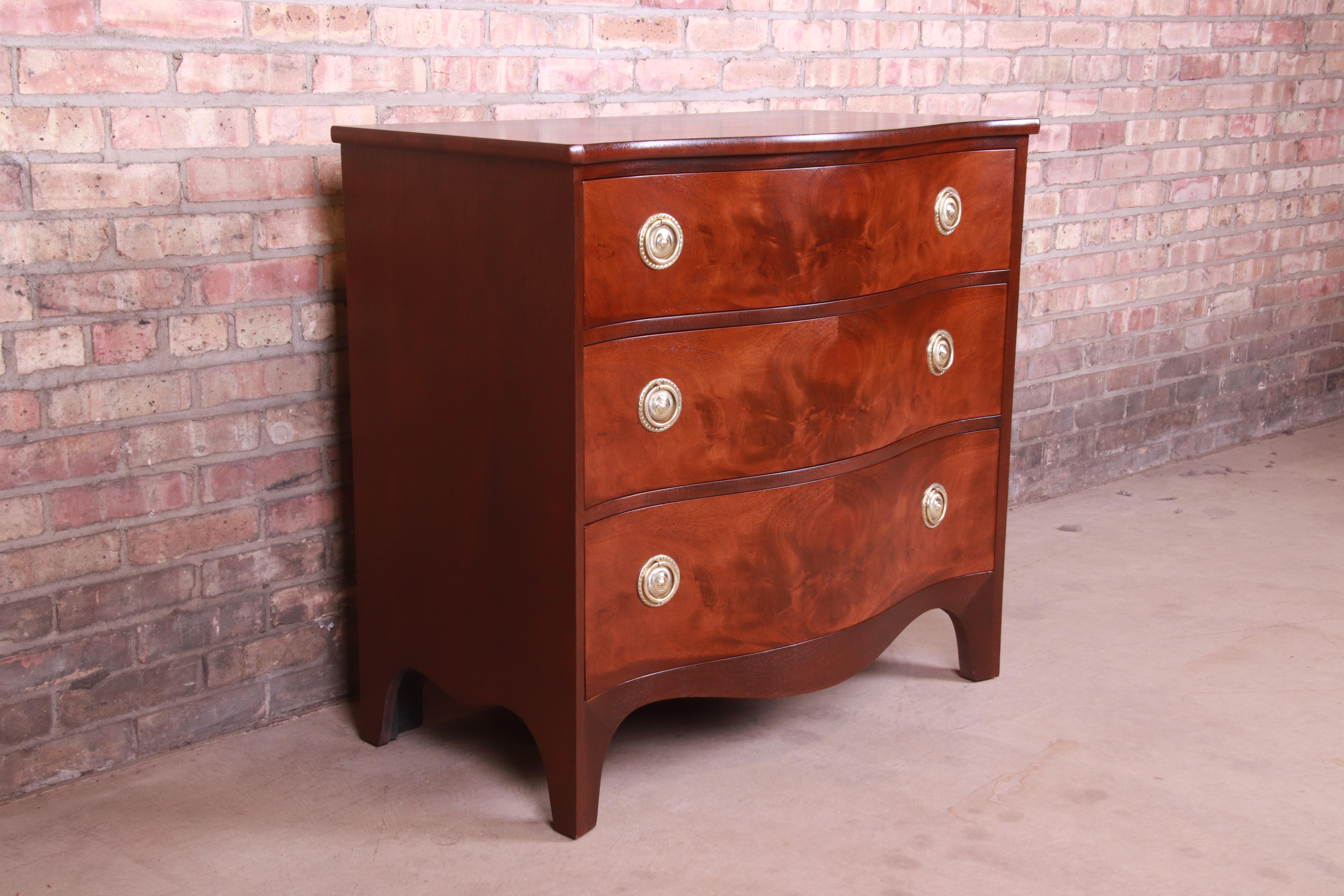 Brass Baker Furniture Georgian Flame Mahogany Chest of Drawers, Newly Refinished