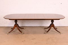 Baker Furniture Georgian Flame Mahogany Double Pedestal Dining Table, Refinished