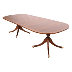 Baker Furniture Georgian Flame Mahogany Double Pedestal Dining Table, Refinished
