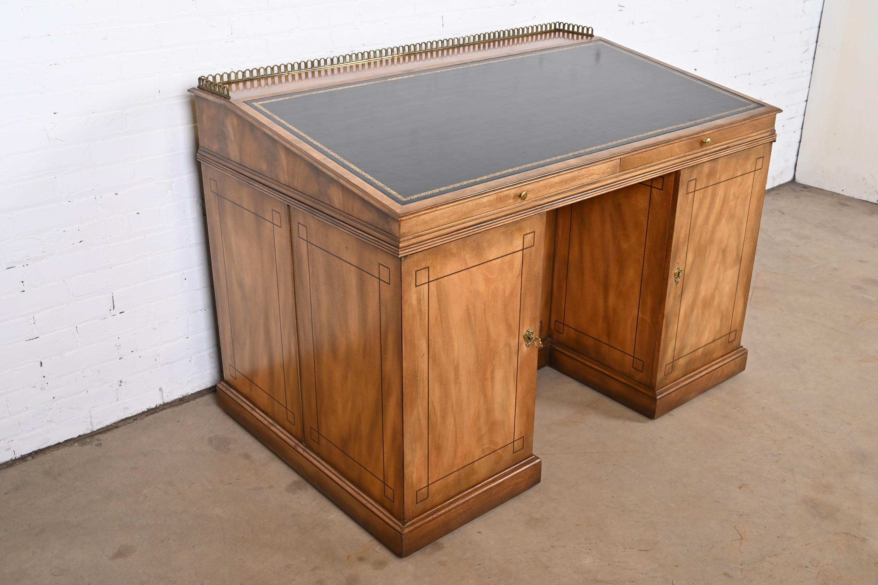 Mid-20th Century Baker Furniture Georgian Flame Mahogany Leather Top Slant Front Architect's Desk For Sale