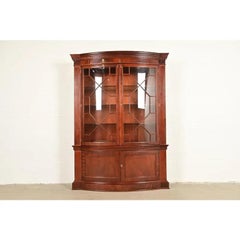 Baker Furniture Georgian Flame Mahogany Lighted Breakfront Bookcase Cabinet